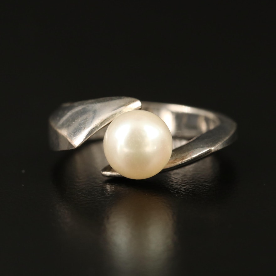 Sterling Silver Pearl Bypass Ring