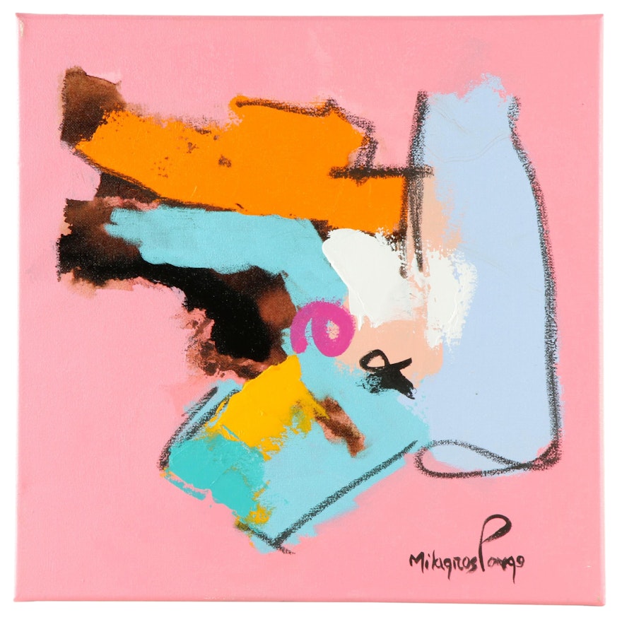 Milagros Pongo Abstract Mixed Media Painting, 21st Century