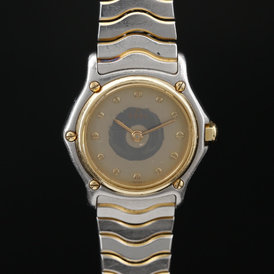 18K Gold and Stainless Steel Ebel "Classic Wave" Quartz Wristwatch