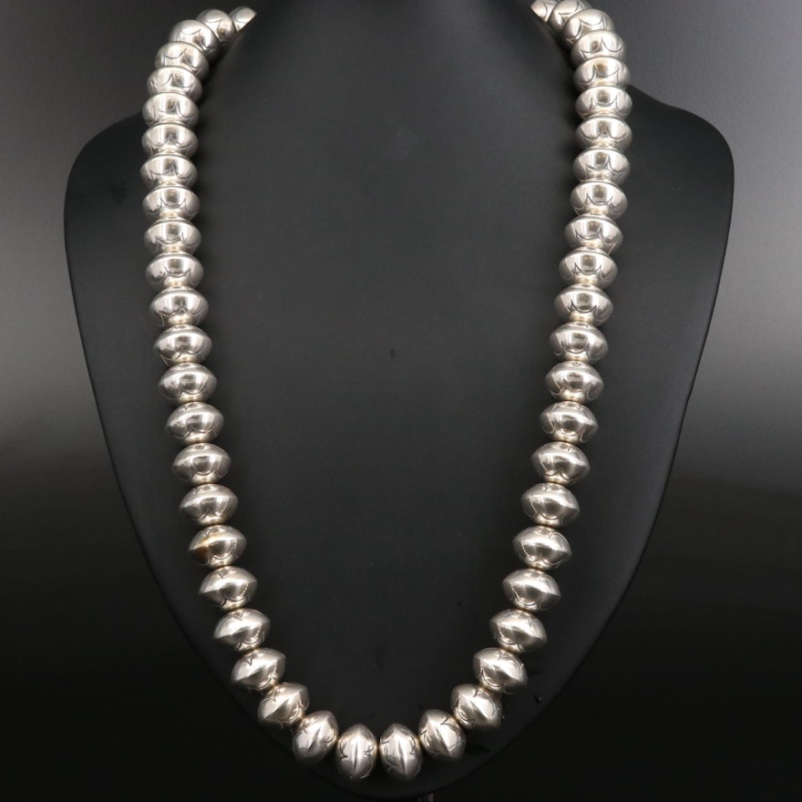Southwestern Sterling Silver Stamped Navajo Pearls Necklace