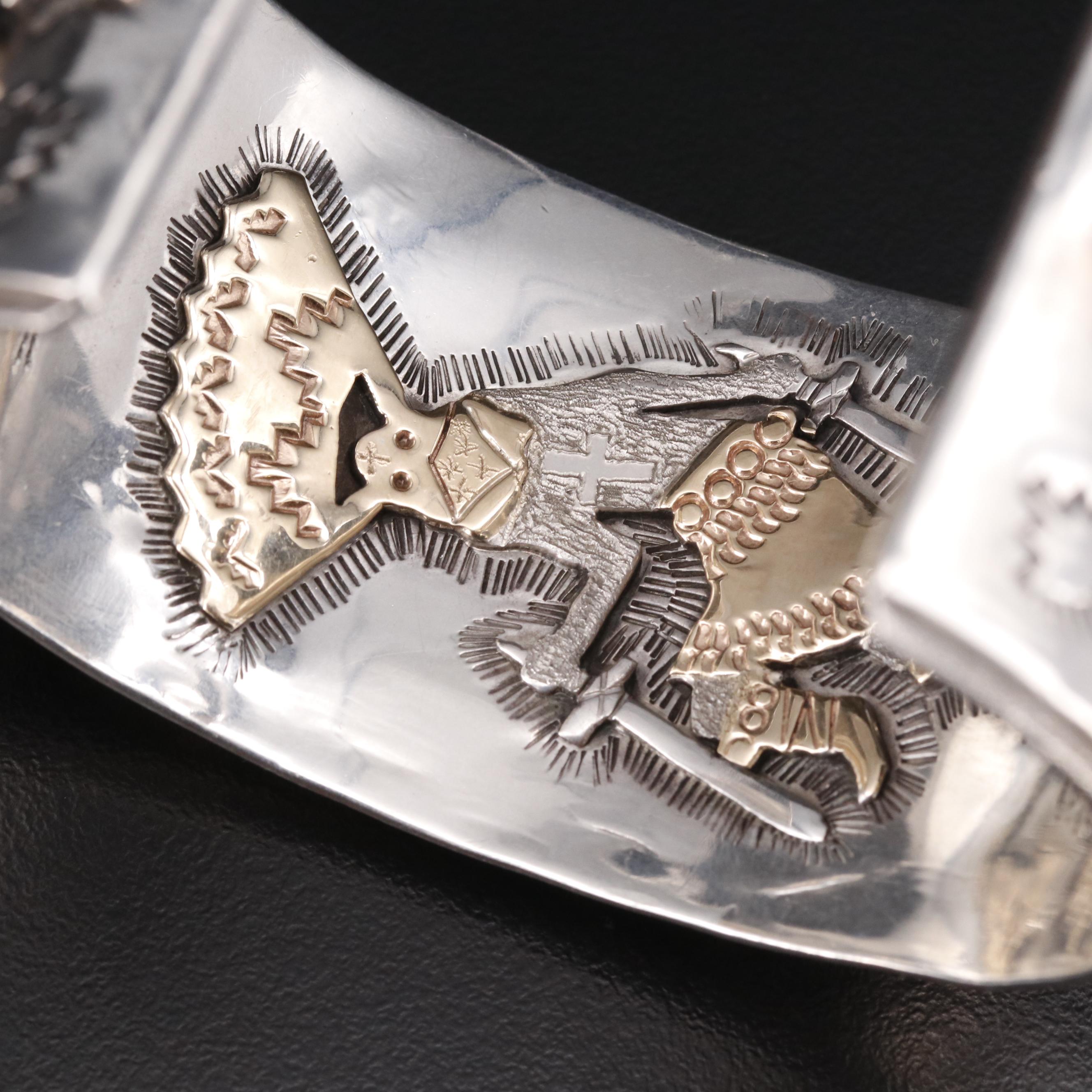 Wilbert Manning Navajo Diné Cobblestone Inlay Stamped Zuni Kachina Dancer Cuff