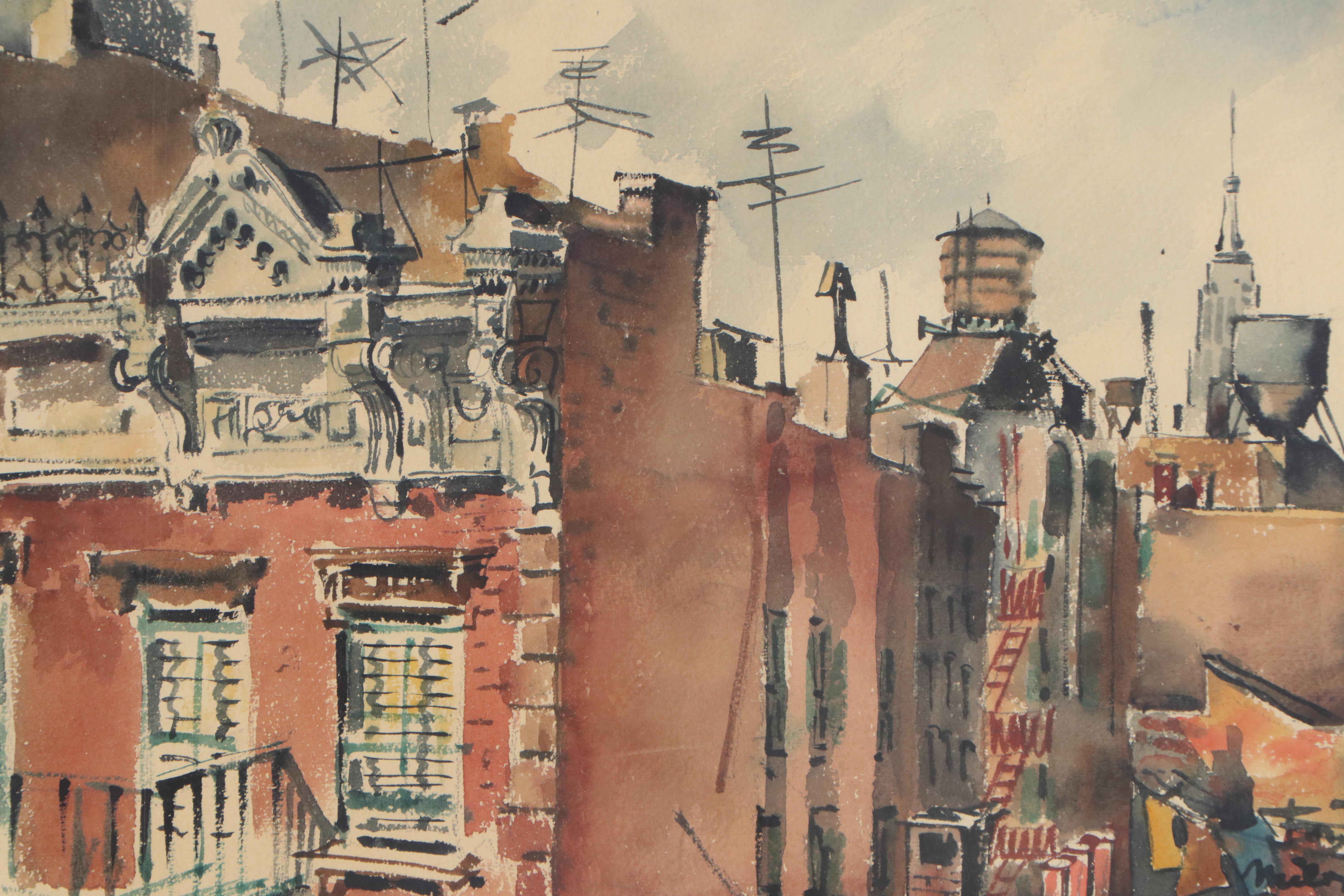 Milton Marx Cityscape Watercolor Painting, Early 20th Century