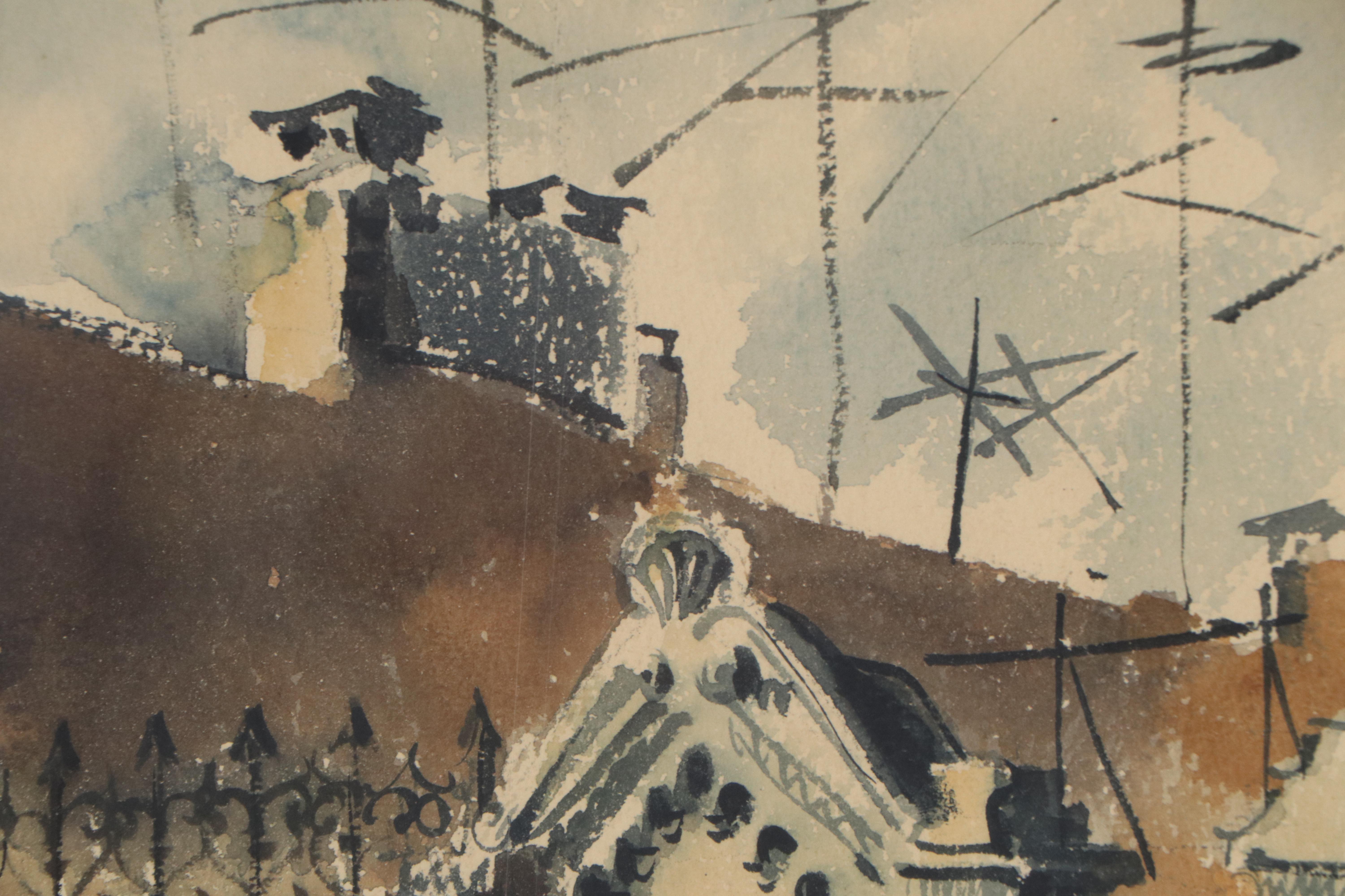 Milton Marx Cityscape Watercolor Painting, Early 20th Century