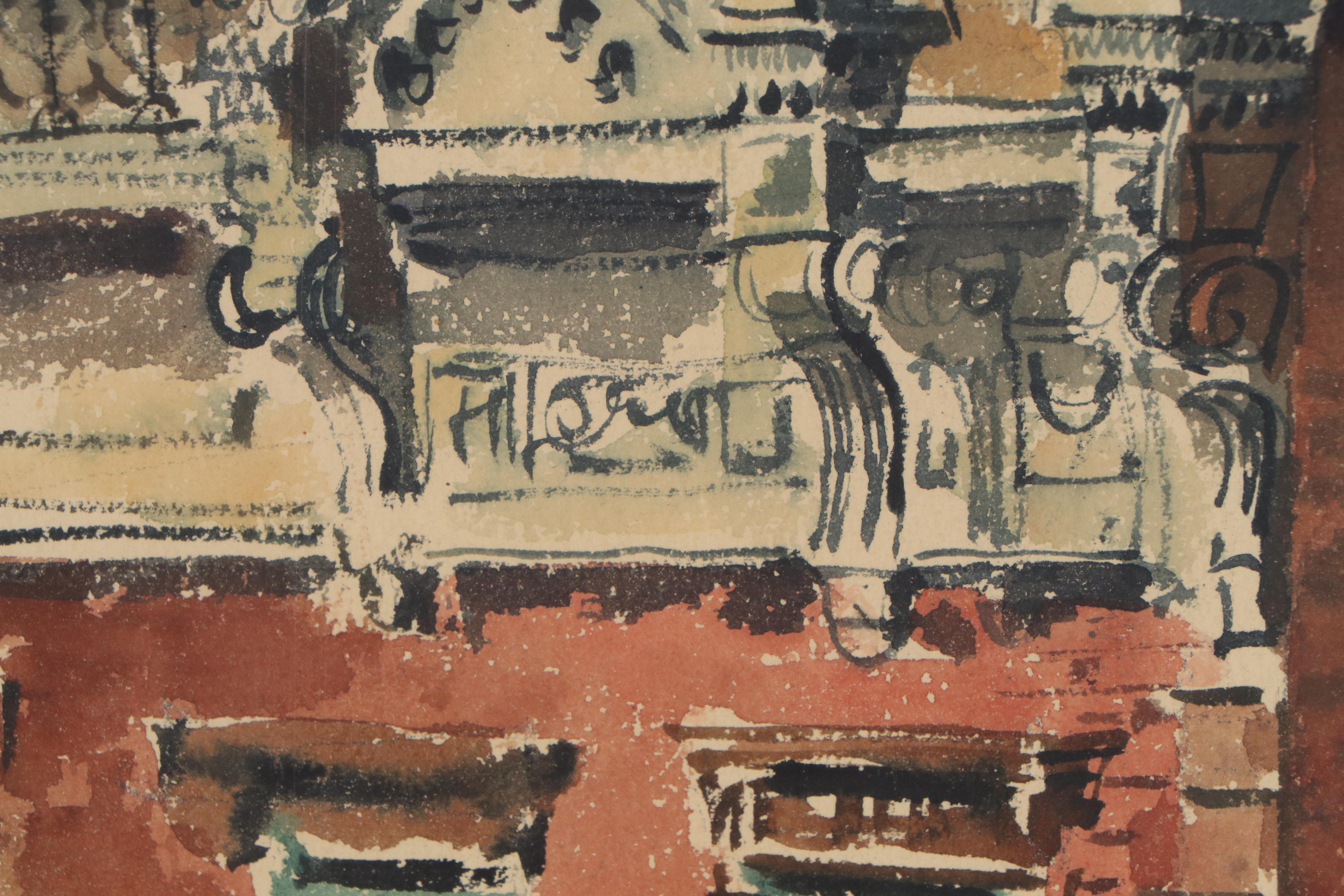 Milton Marx Cityscape Watercolor Painting, Early 20th Century