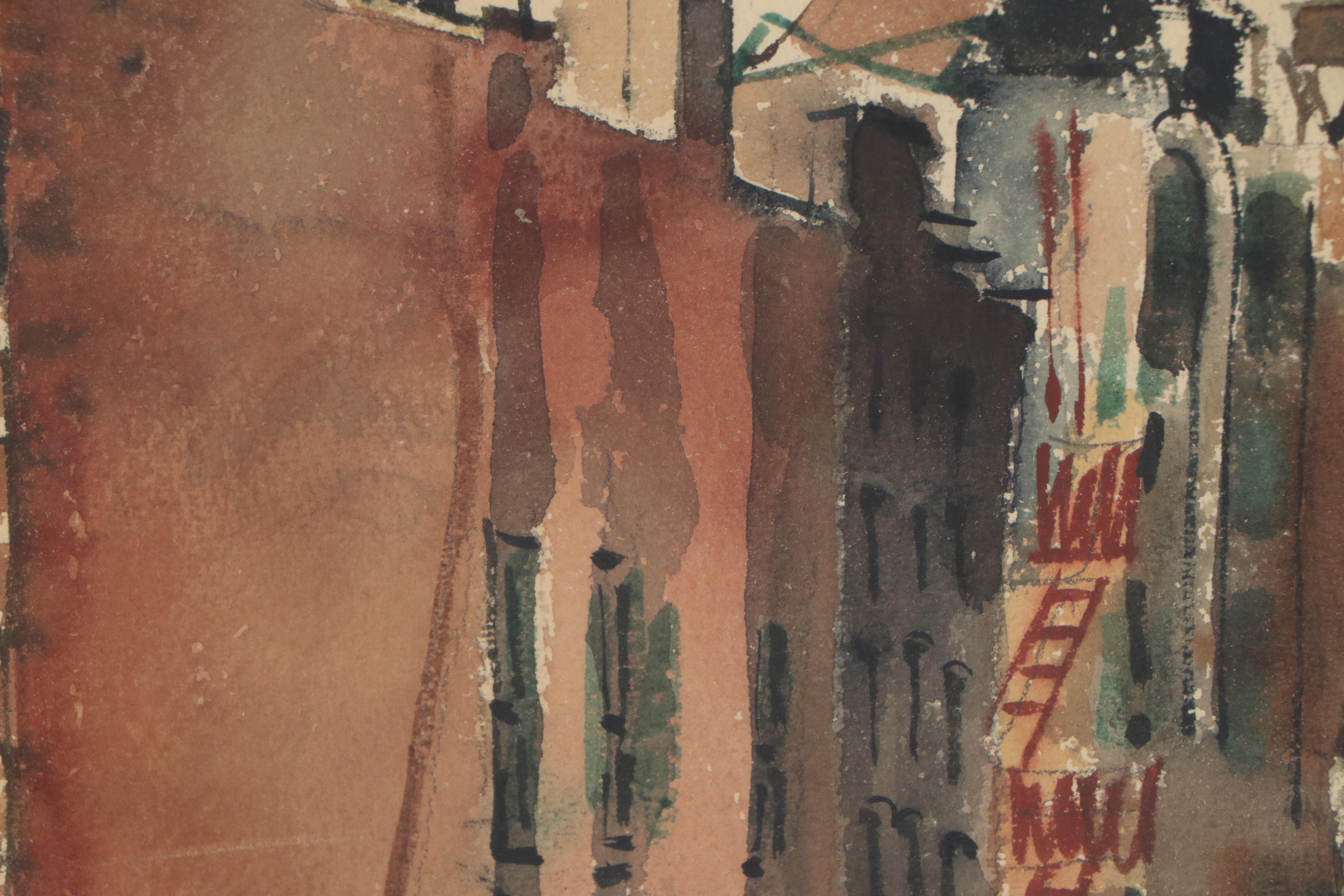 Milton Marx Cityscape Watercolor Painting, Early 20th Century