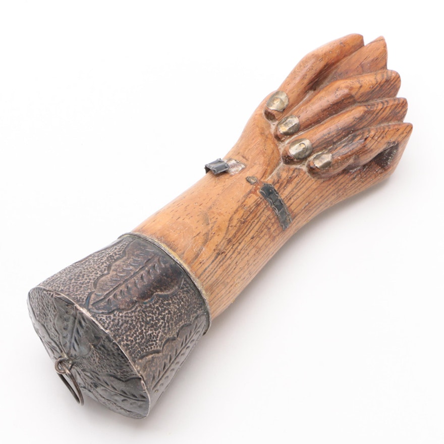 Wood Figa Hand Pendant with 850 Silver Base and Bracelet