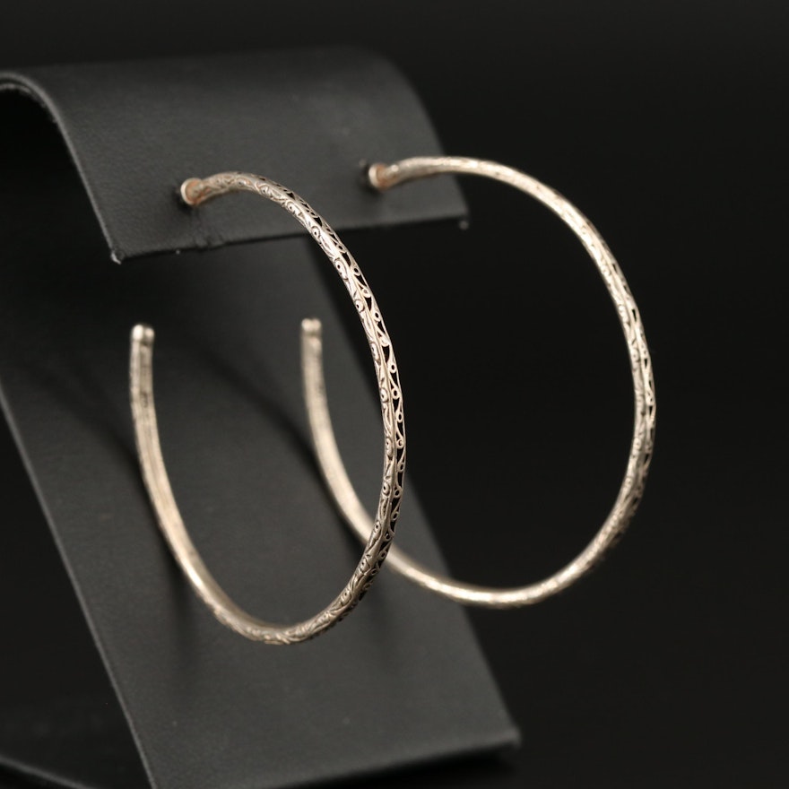 Konstantino Sterling Silver Patterned Hoop Earrings with 18K Posts