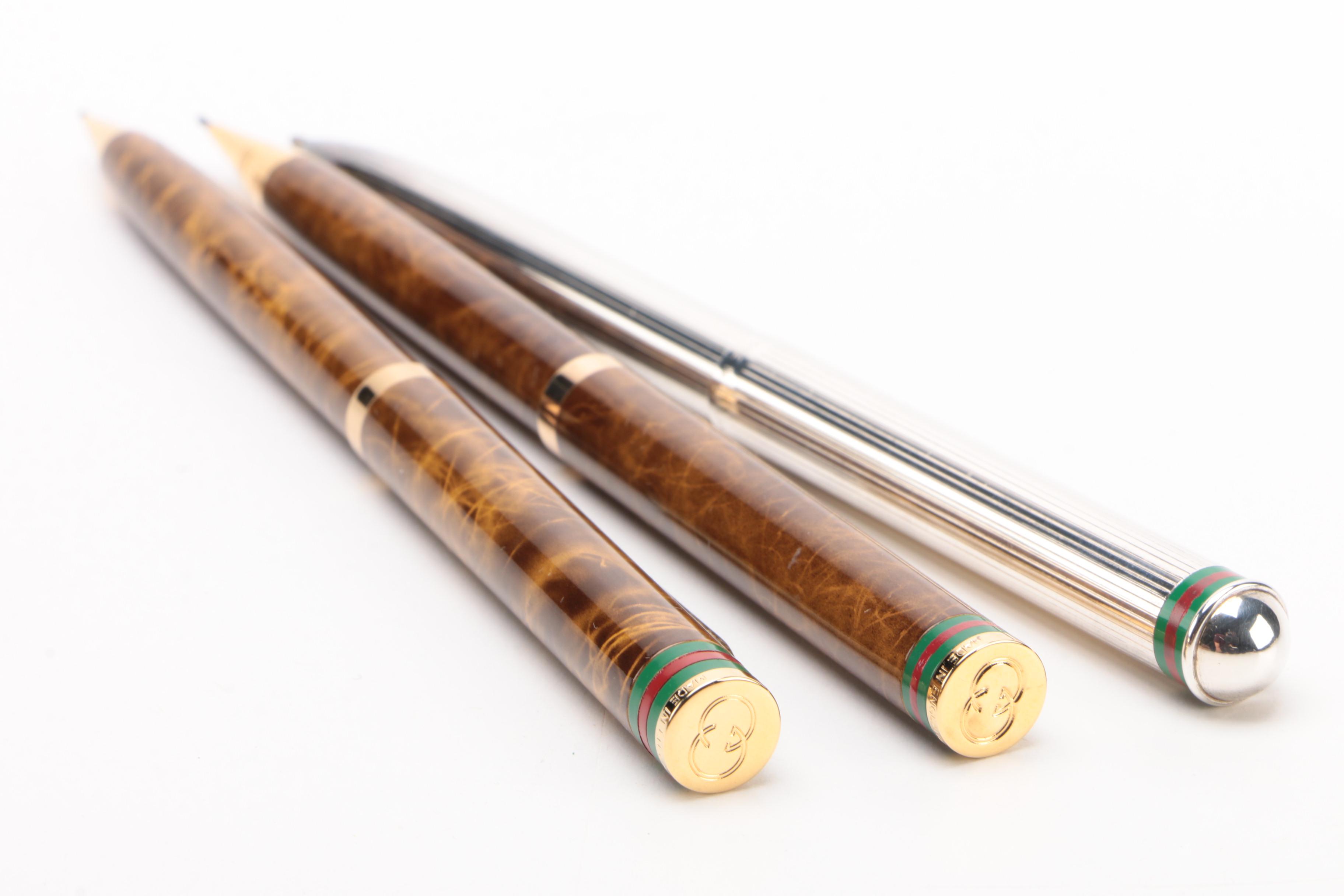 Gucci Ballpoint Pen and Marbled Resin Mechanical Pencils