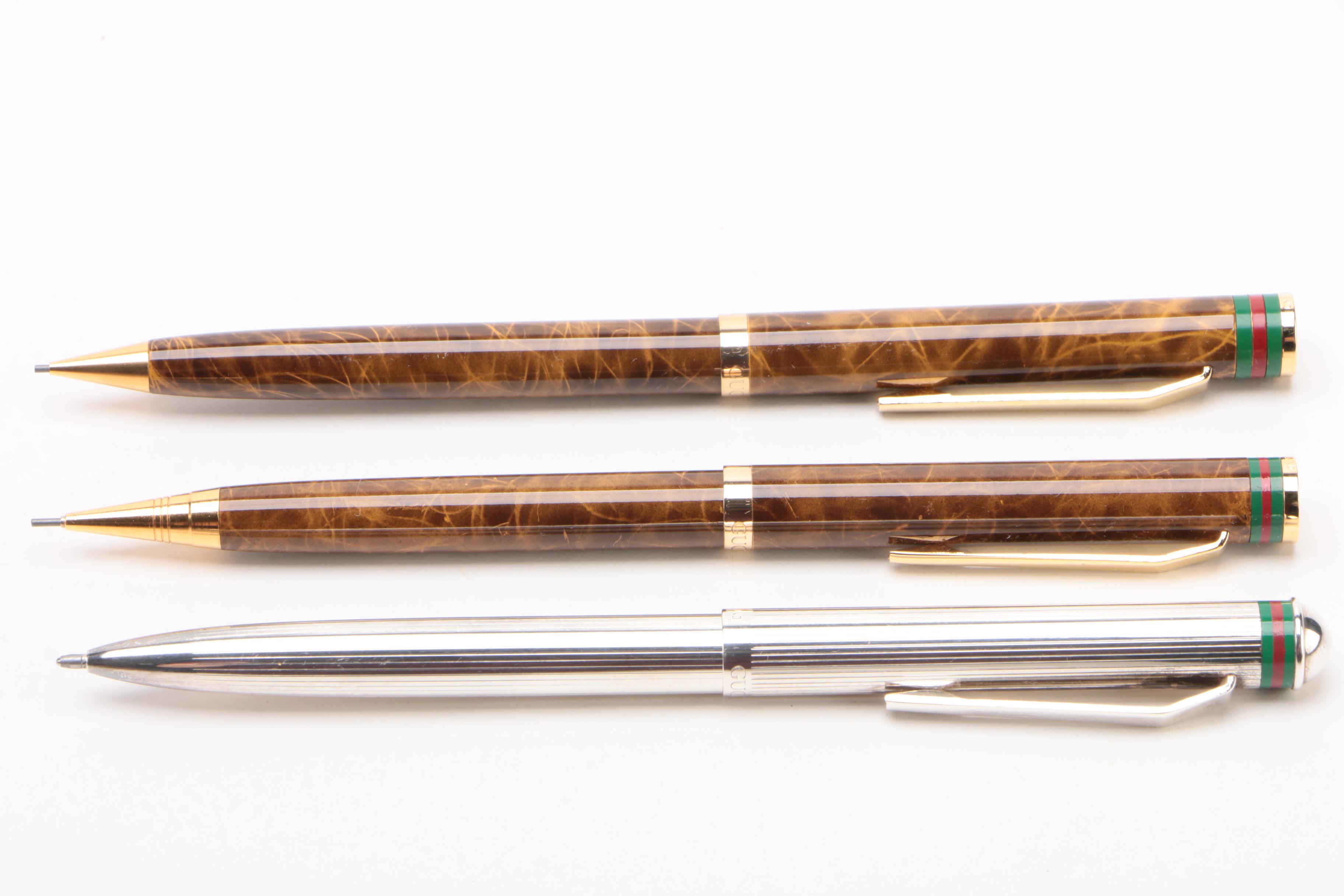 Gucci Ballpoint Pen and Marbled Resin Mechanical Pencils