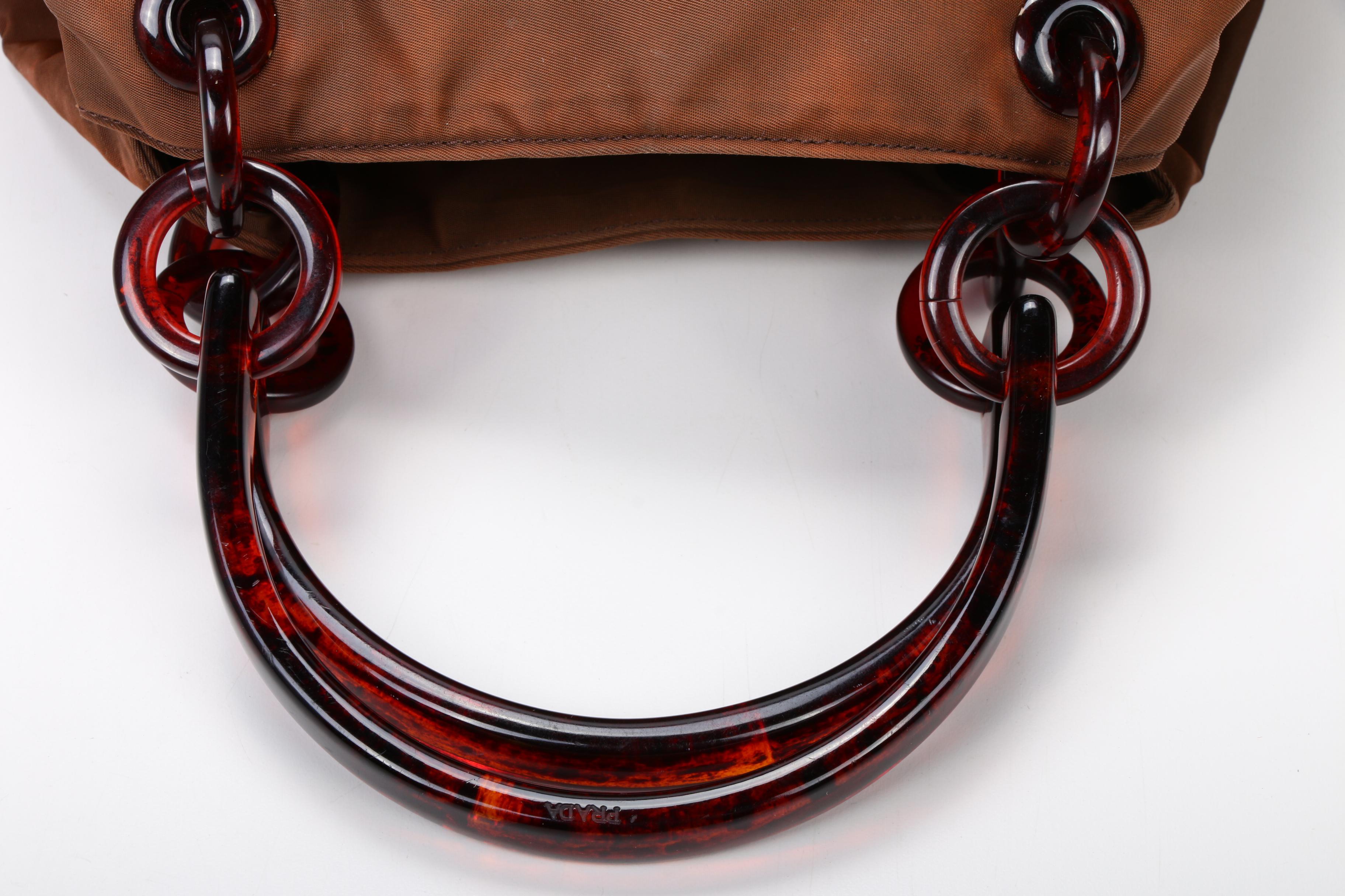 Prada Brown Nylon and Lucite Top Handle Tote Bag
