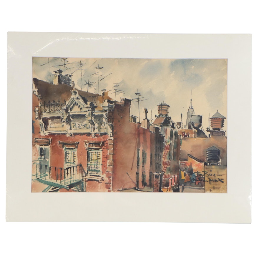 Milton Marx Cityscape Watercolor Painting, Early 20th Century