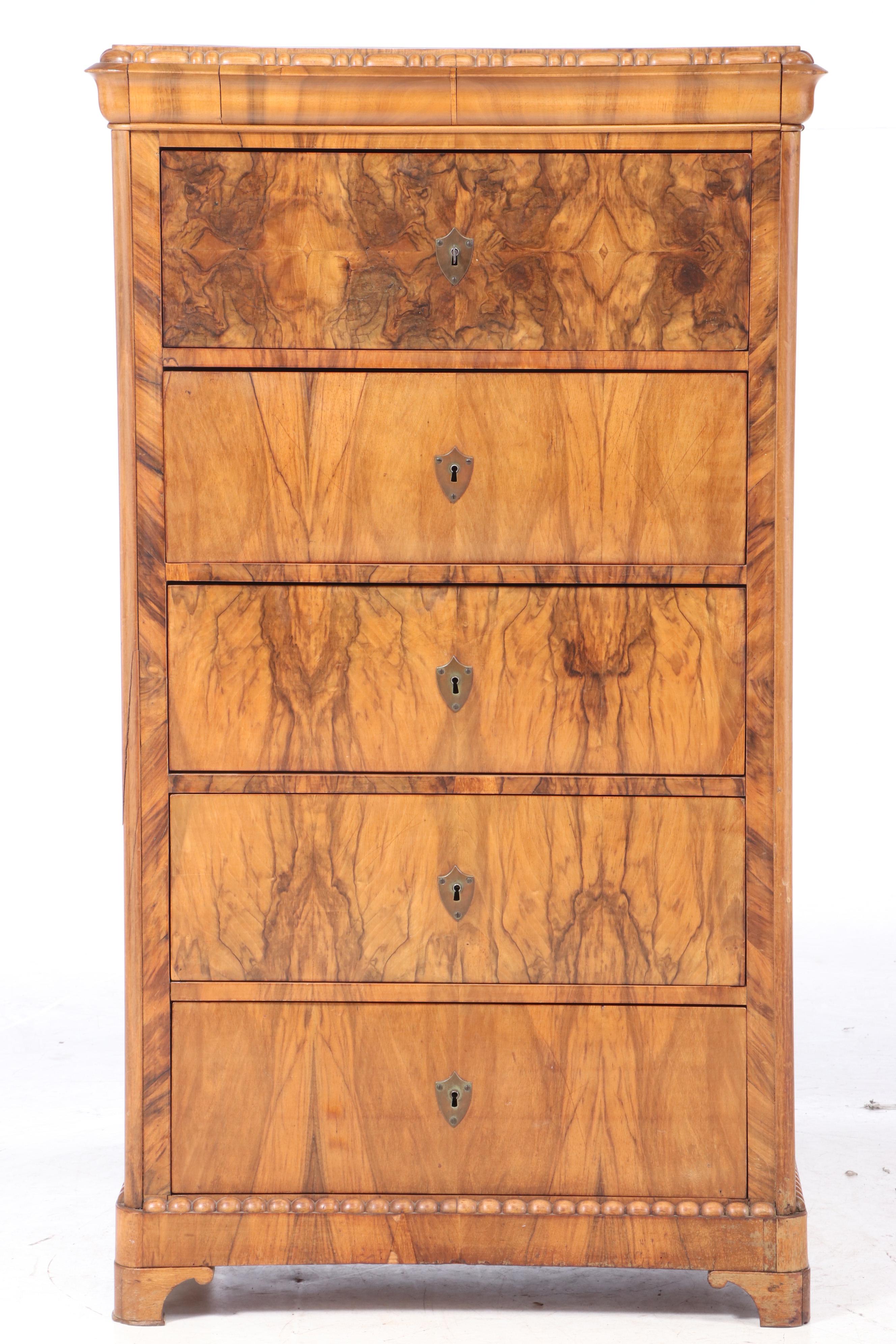Louis Philippe Figured Walnut Chest of Drawers, Mid-19th Century