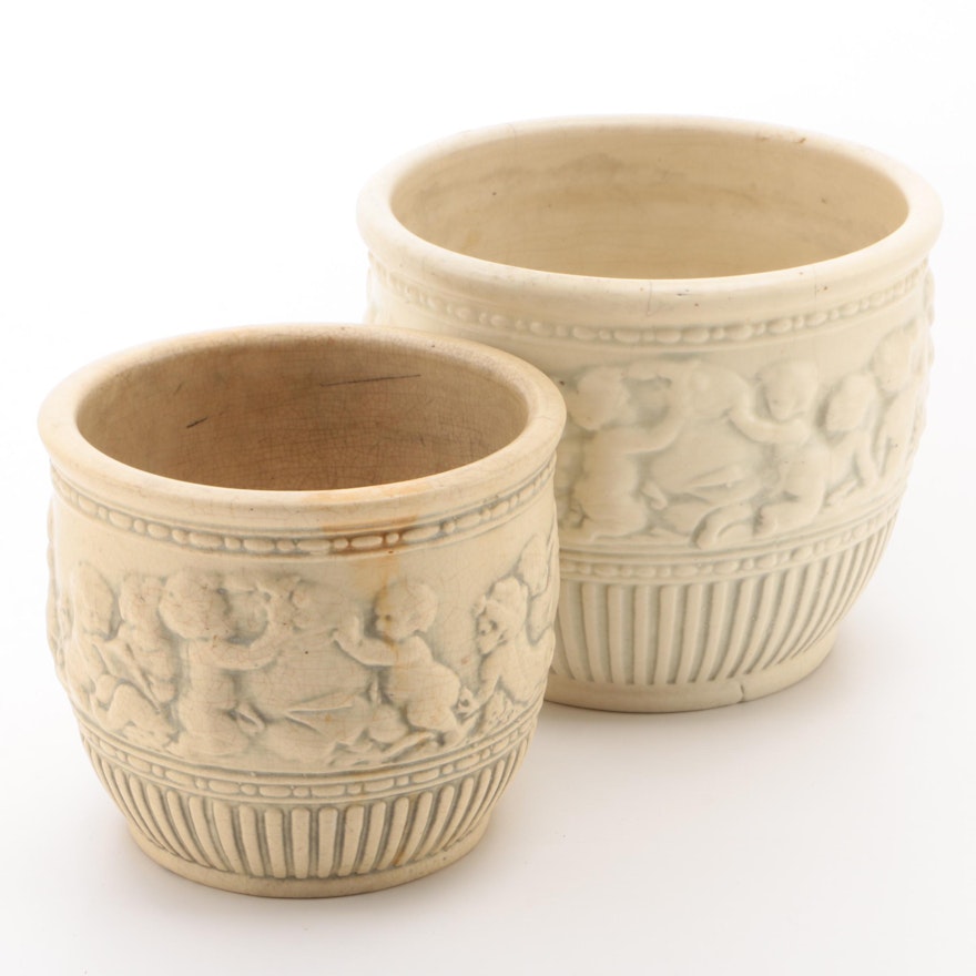 Pair of Ceramic Cherub Motif Planters, Mid-20th Century