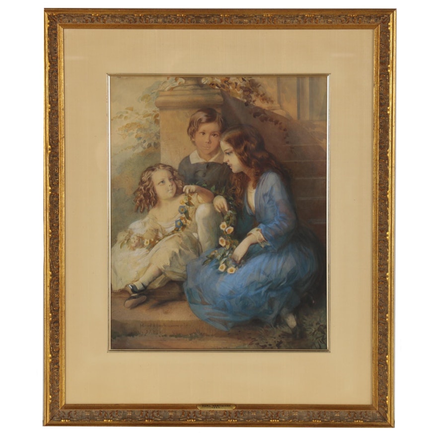 Romanticized Italian Inspired Watercolor Painting, 1852