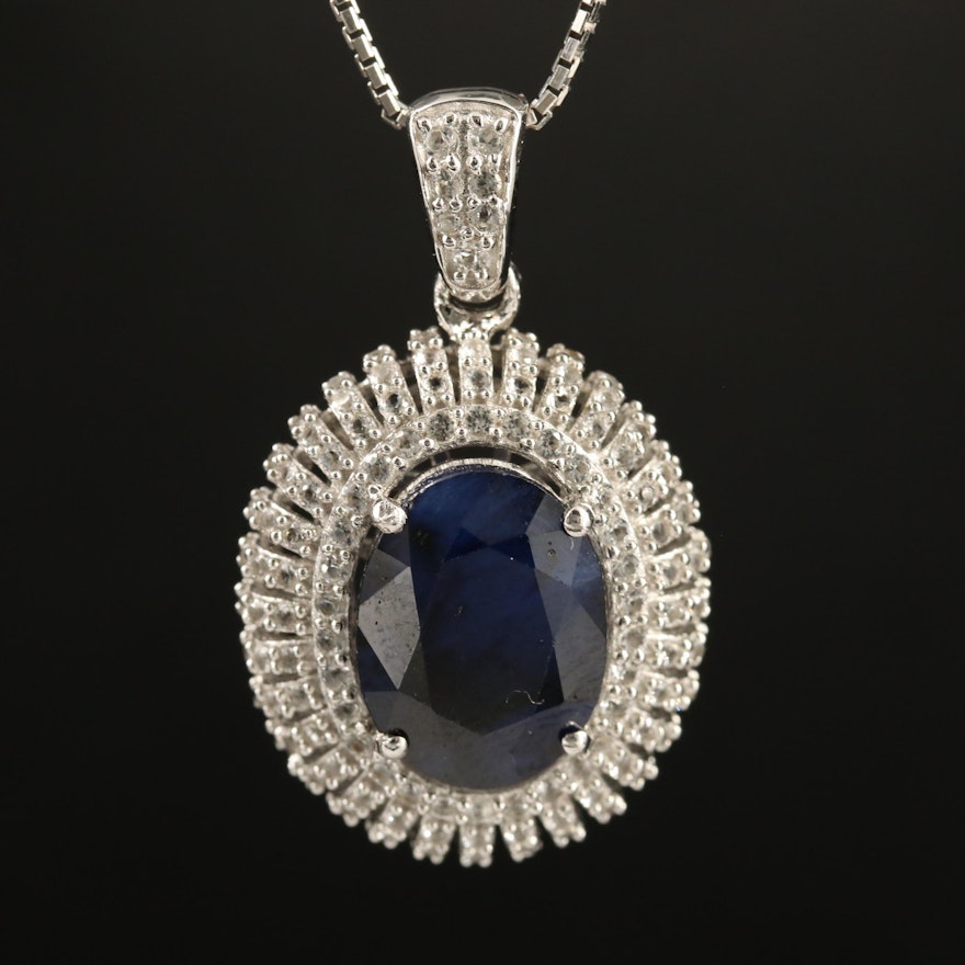 Sterling Silver Sapphire and Topaz Necklace