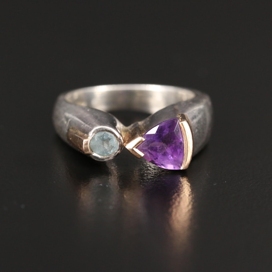 Sterling Silver Amethyst and Topaz Ring with 14K Accents