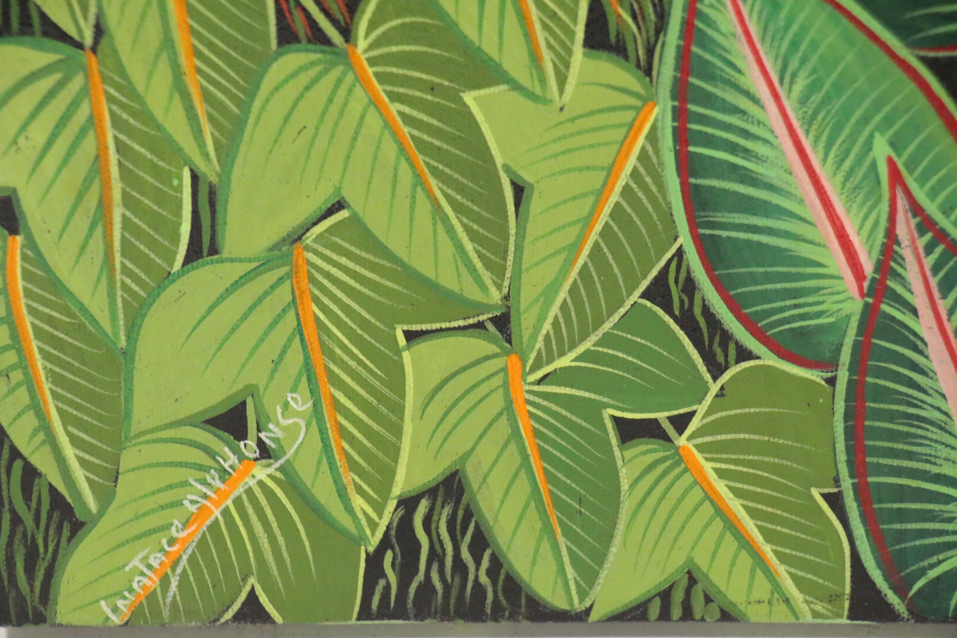 Inatace Alphonse Haitian Folk Art Acrylic Painting of Sugar Cane Harvesting