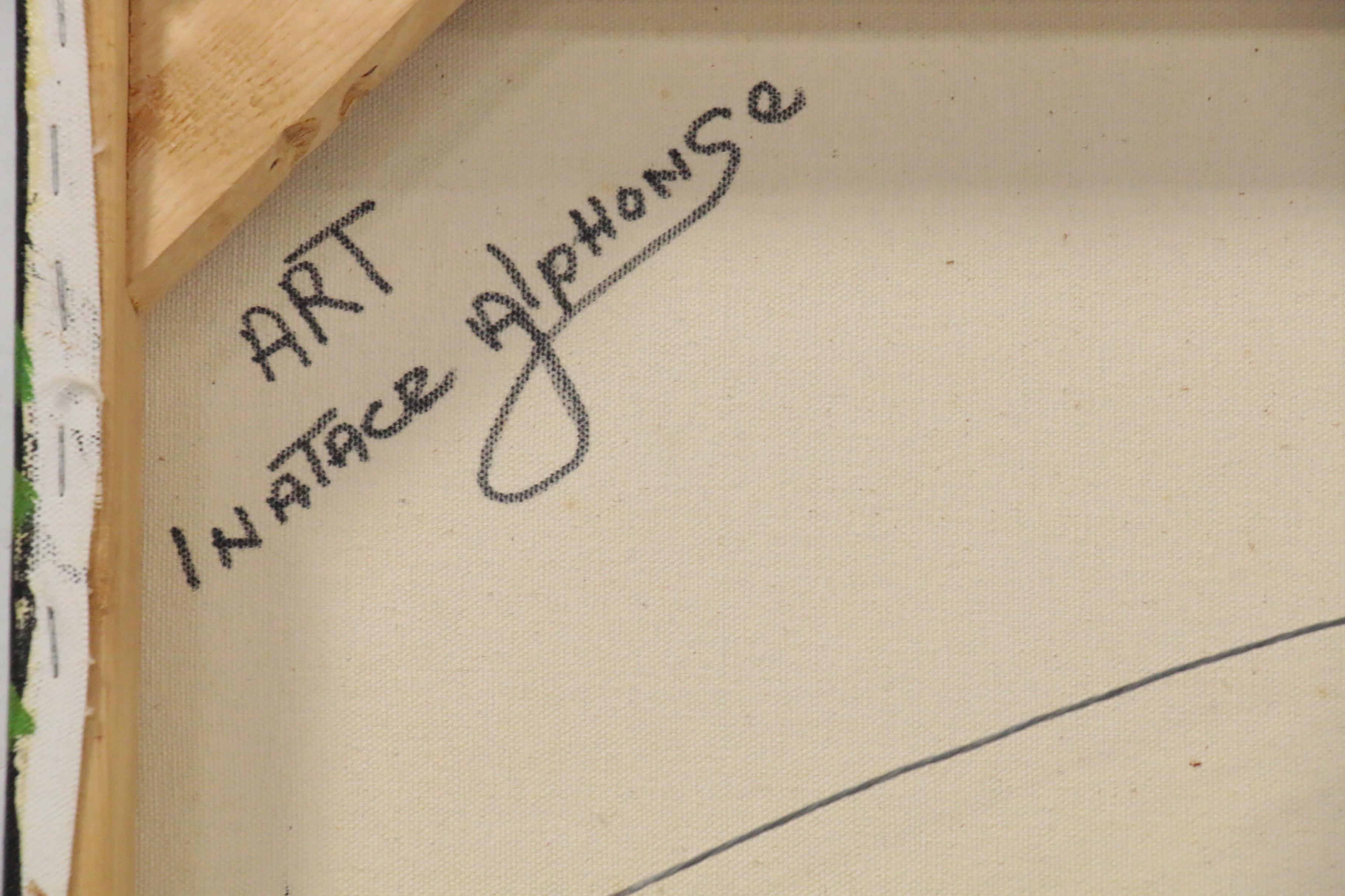 Inatace Alphonse Haitian Folk Art Acrylic Painting of Sugar Cane Harvesting