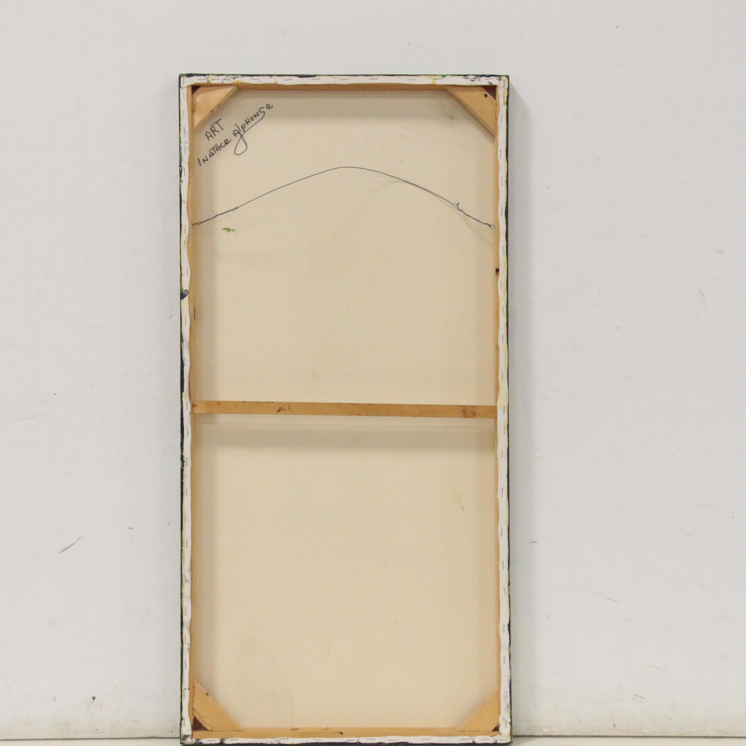 Inatace Alphonse Haitian Folk Art Acrylic Painting of Sugar Cane Harvesting