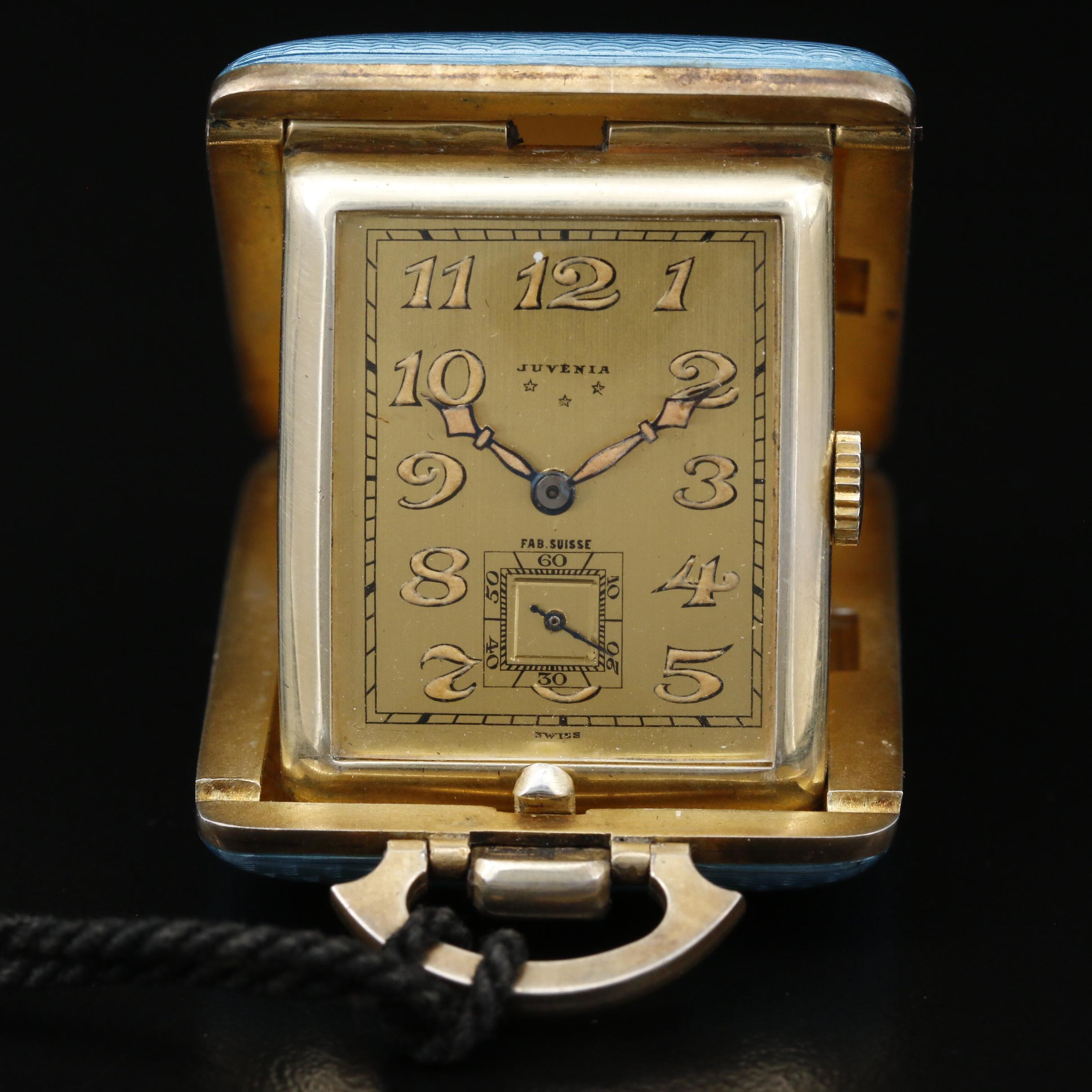 Juvenia Sterling Silver and Blue Enamel Pop Up Travel Watch