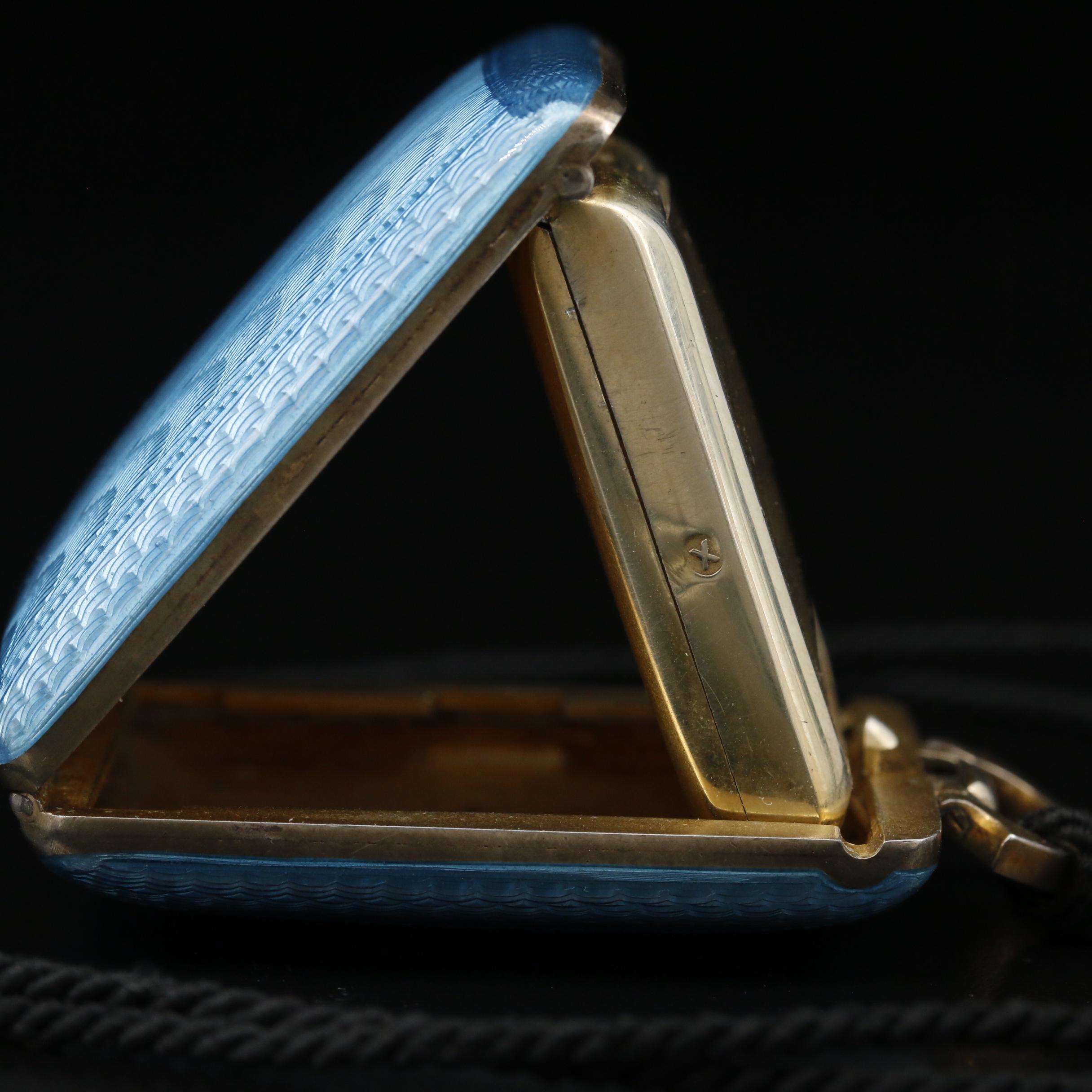 Juvenia Sterling Silver and Blue Enamel Pop Up Travel Watch