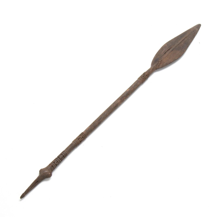 Hand-Carved Wood Ceremonial Oar, Papua New Guinea