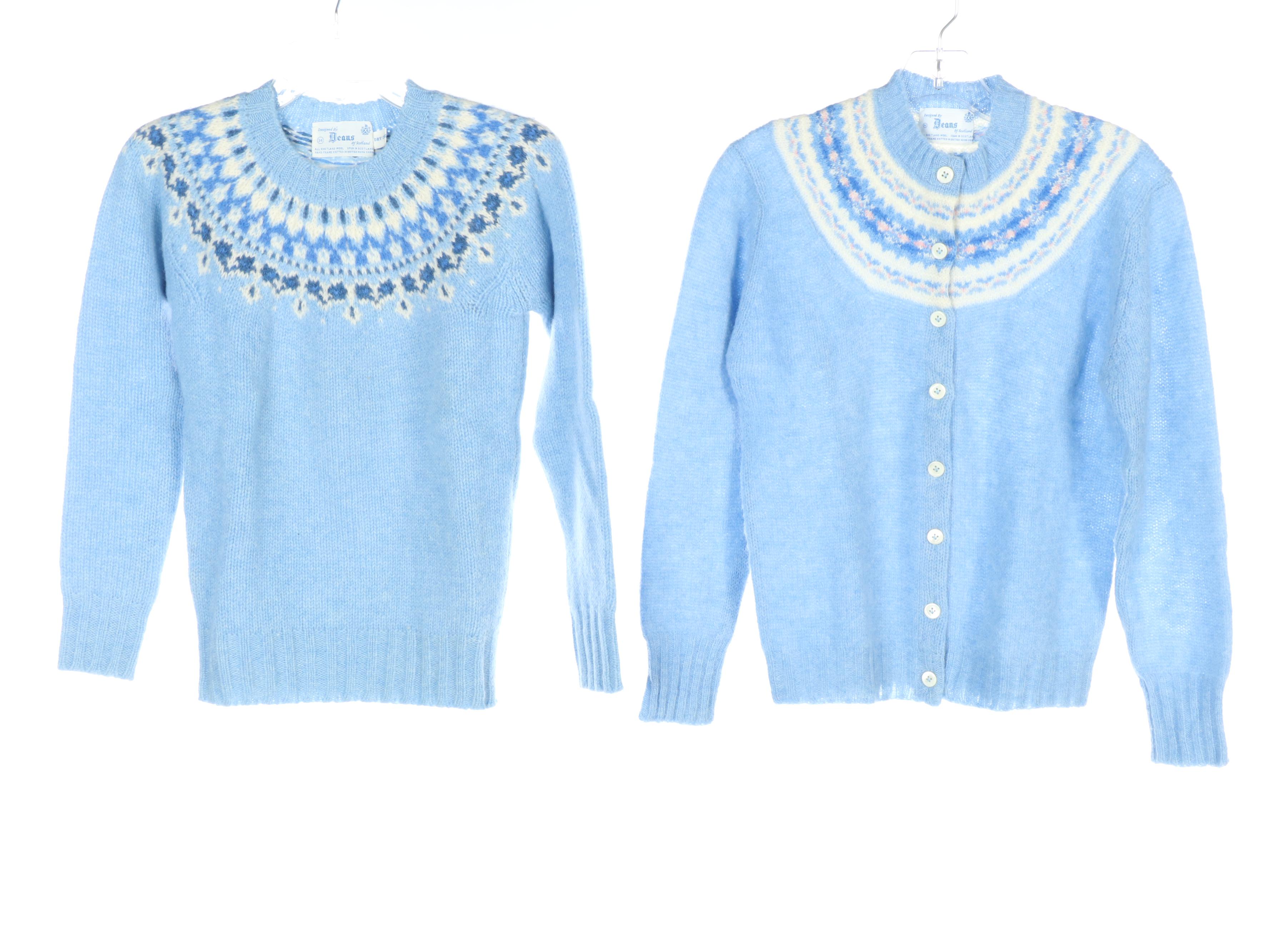 Dean's of Scotland Fair Isle Yoke Sweaters and Cardigans, 1970s Vintage