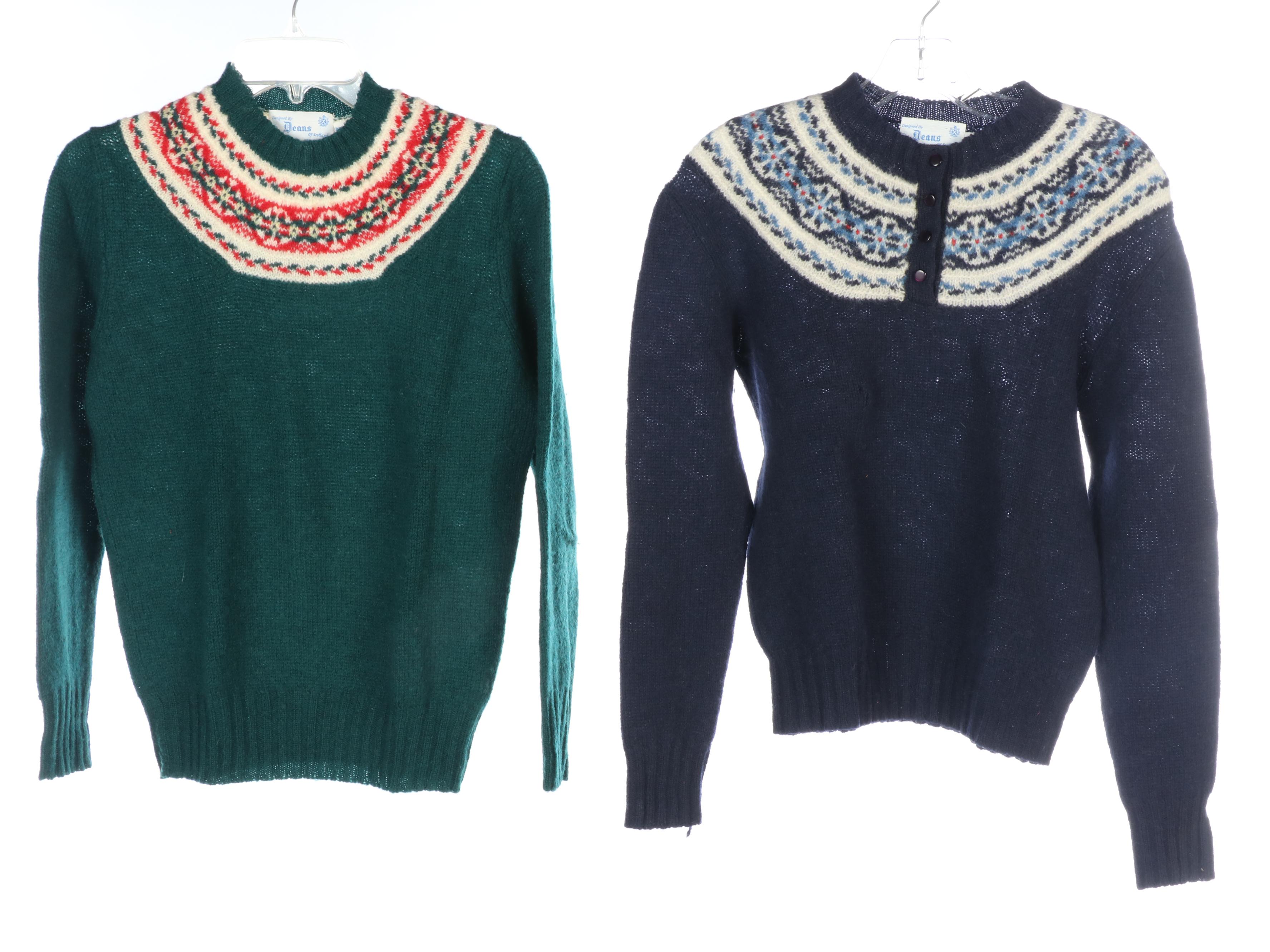 Dean's of Scotland Fair Isle Yoke Sweaters and Cardigans, 1970s Vintage