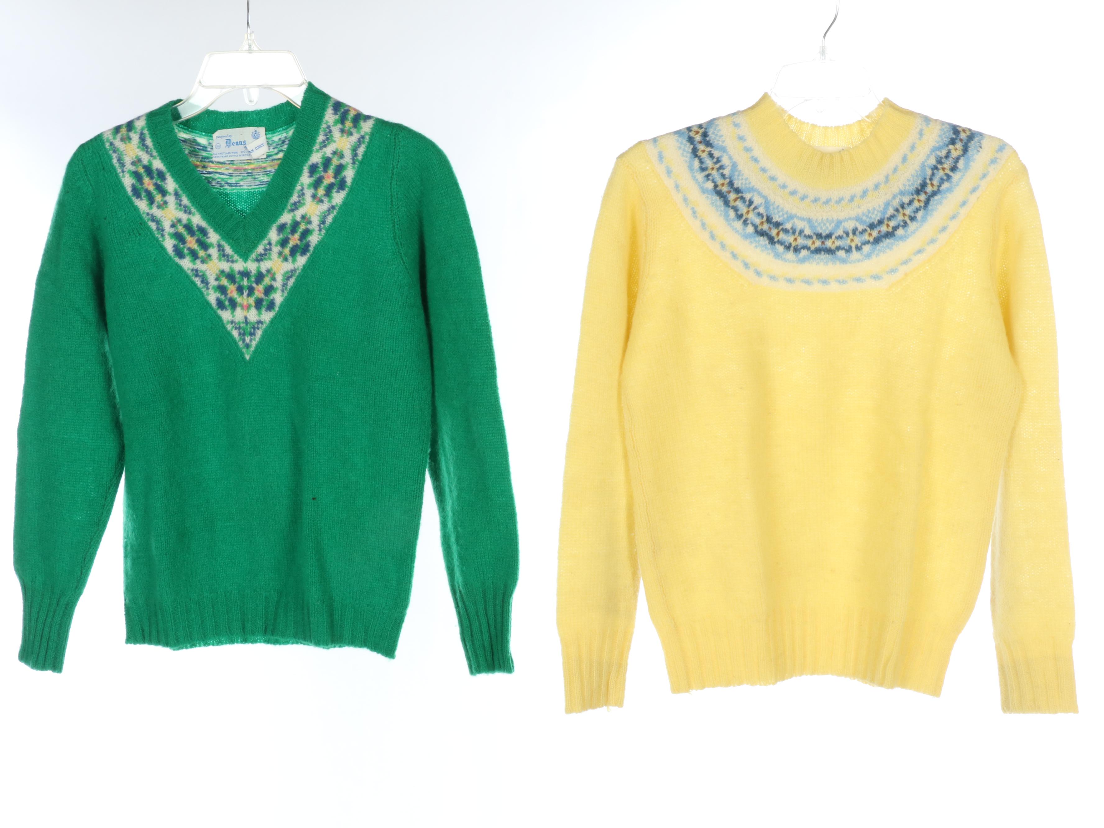Dean's of Scotland Fair Isle Yoke Sweaters and Cardigans, 1970s Vintage