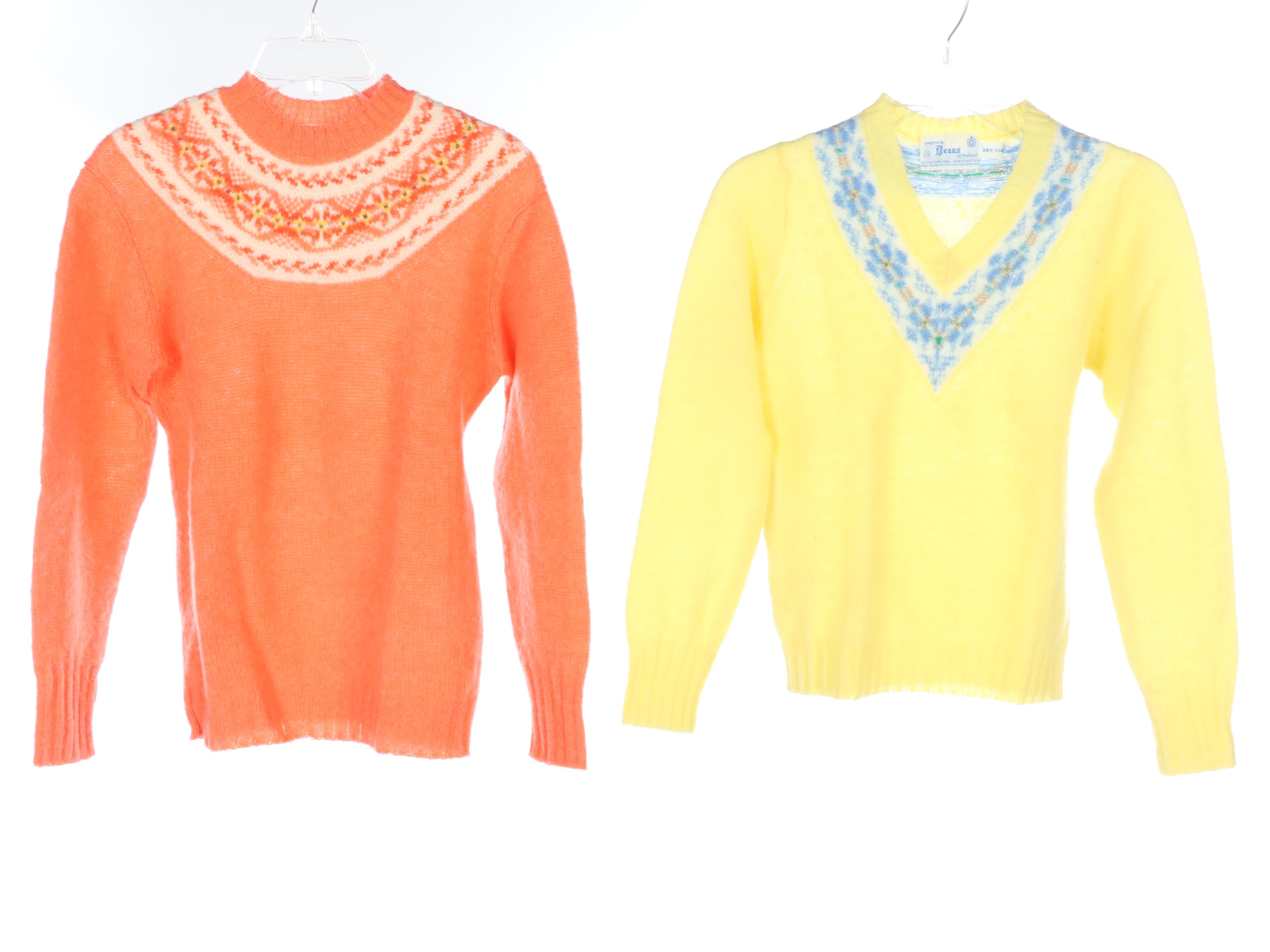 Dean's of Scotland Fair Isle Yoke Sweaters and Cardigans, 1970s Vintage
