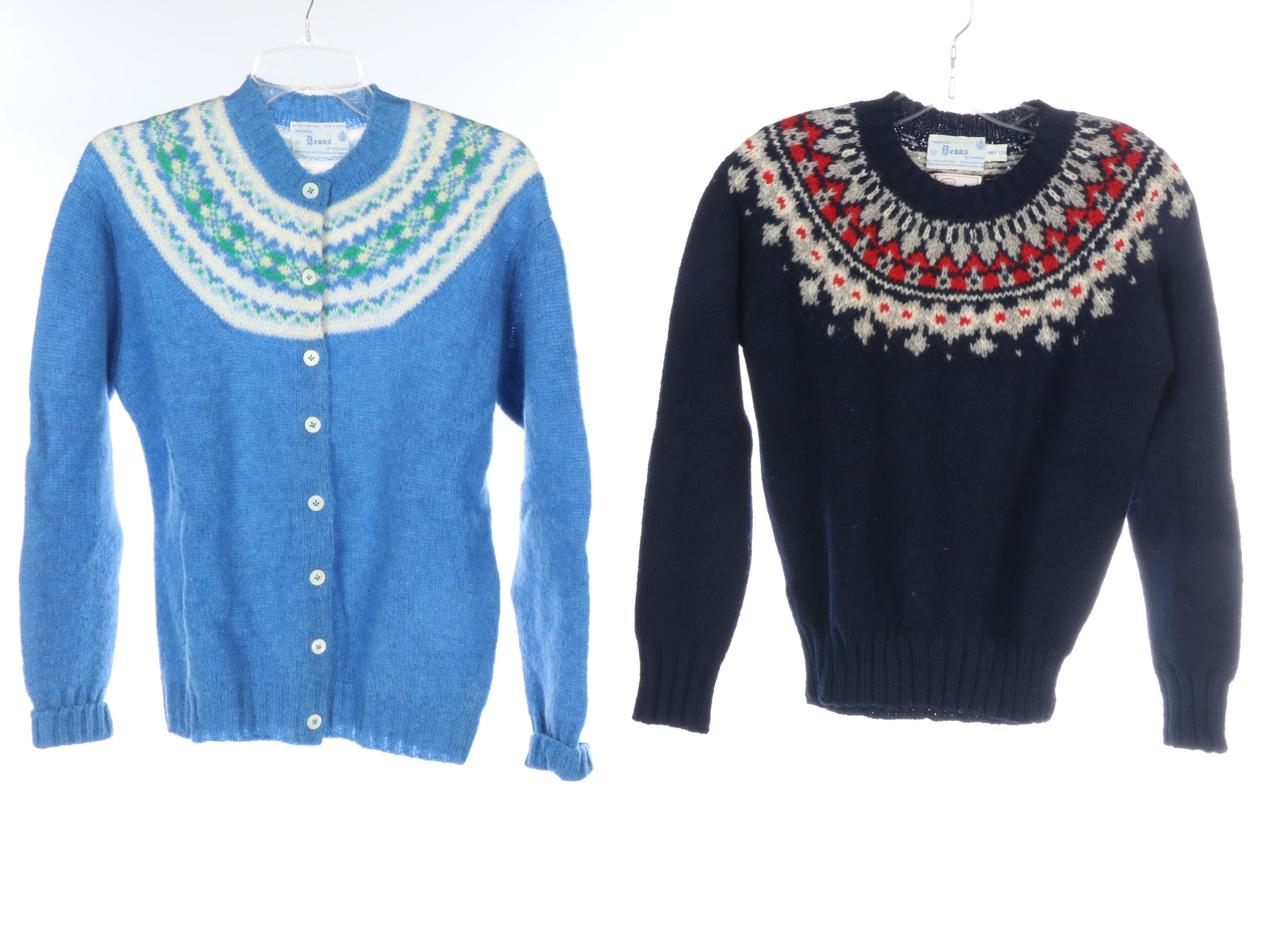 Dean's of Scotland Fair Isle Yoke Sweaters and Cardigans, 1970s Vintage