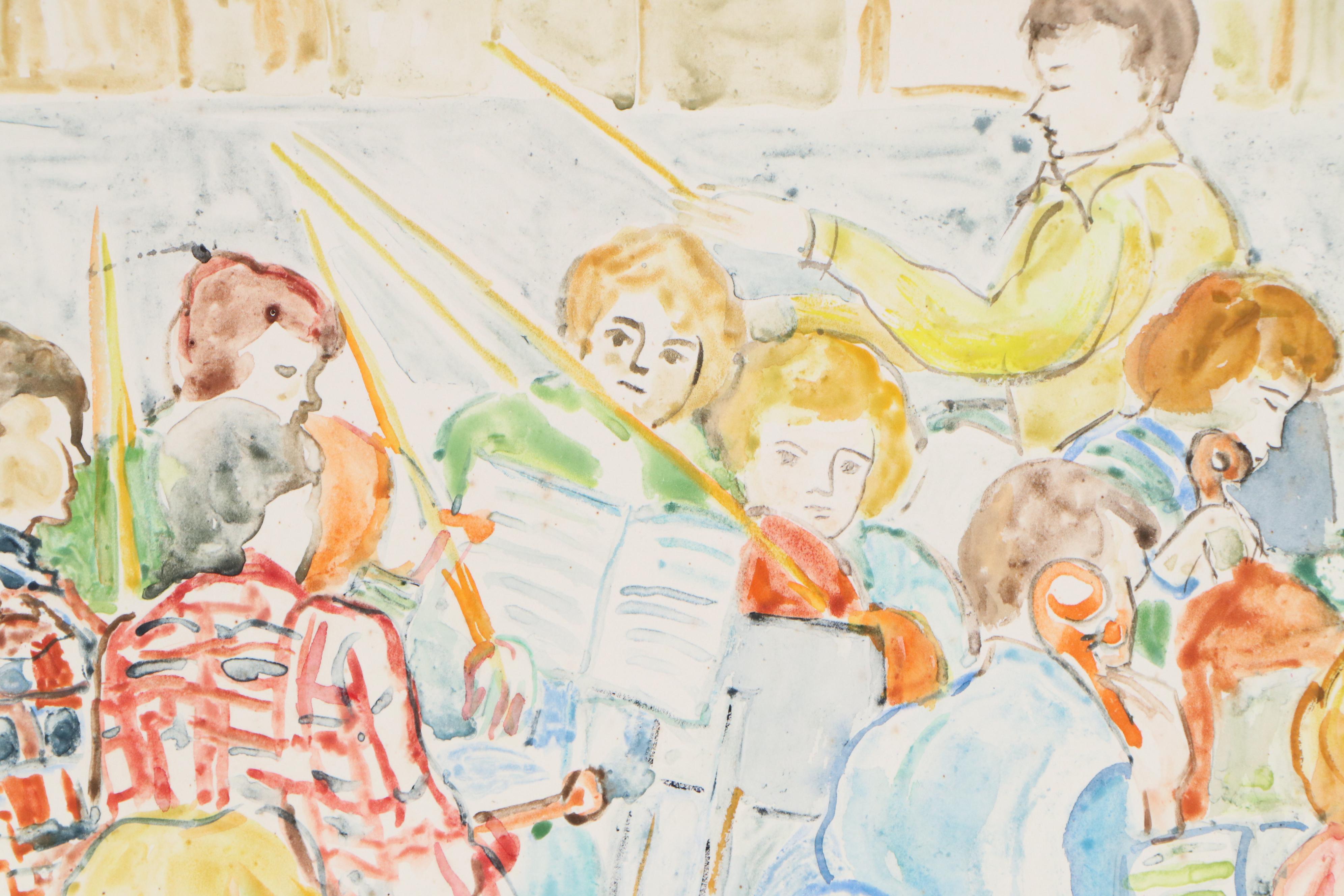 Yolanda Fusco Monoprint "The Musicians", Mid to Late 20th Century