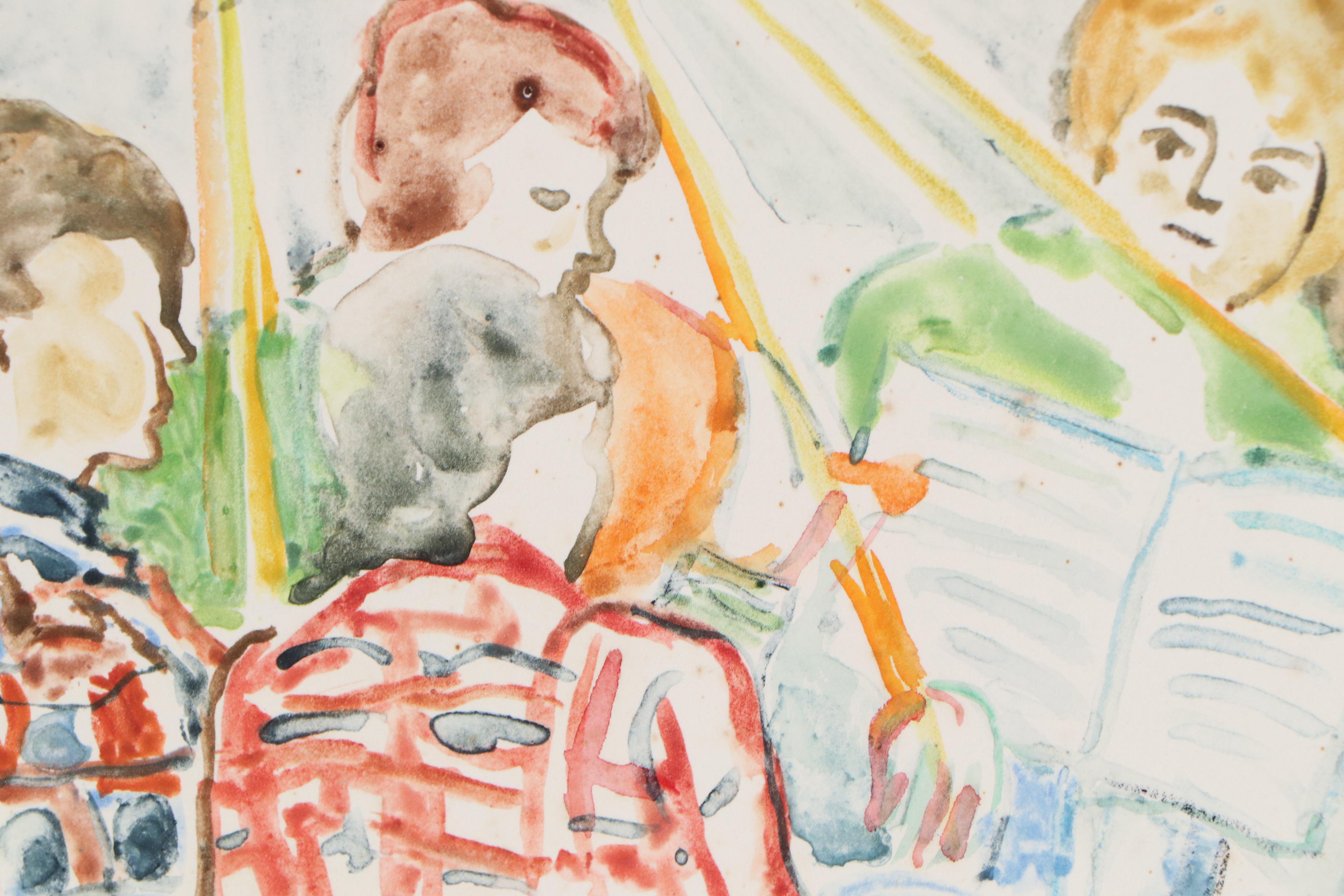 Yolanda Fusco Monoprint "The Musicians", Mid to Late 20th Century