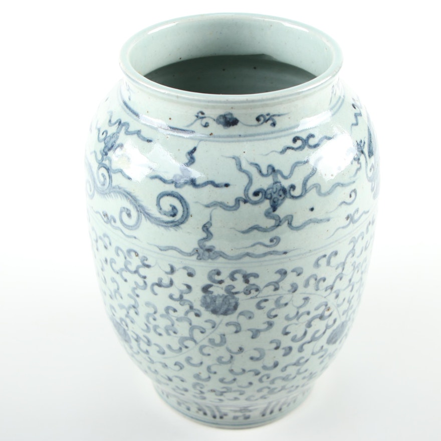 Chinese Blue and White Porcelain Vase with Dragon Motif, Late 20th C.