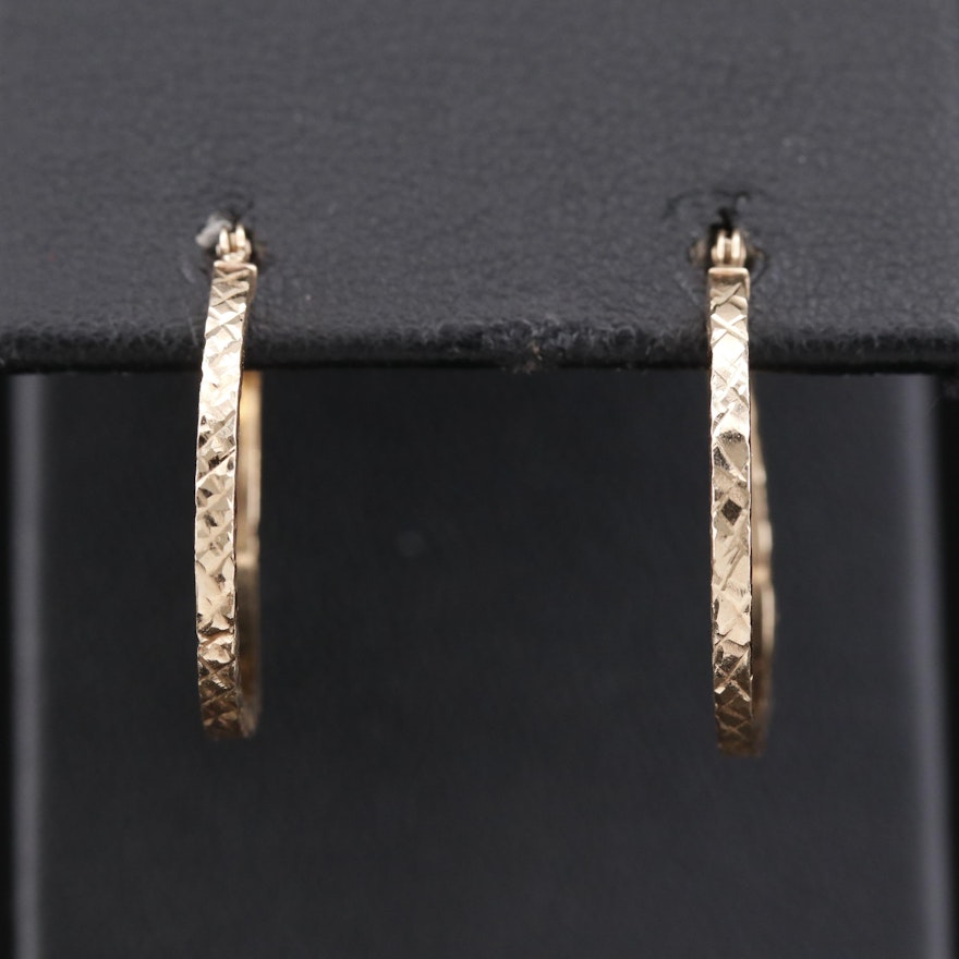 14K Diamond Cut Hoop Earrings