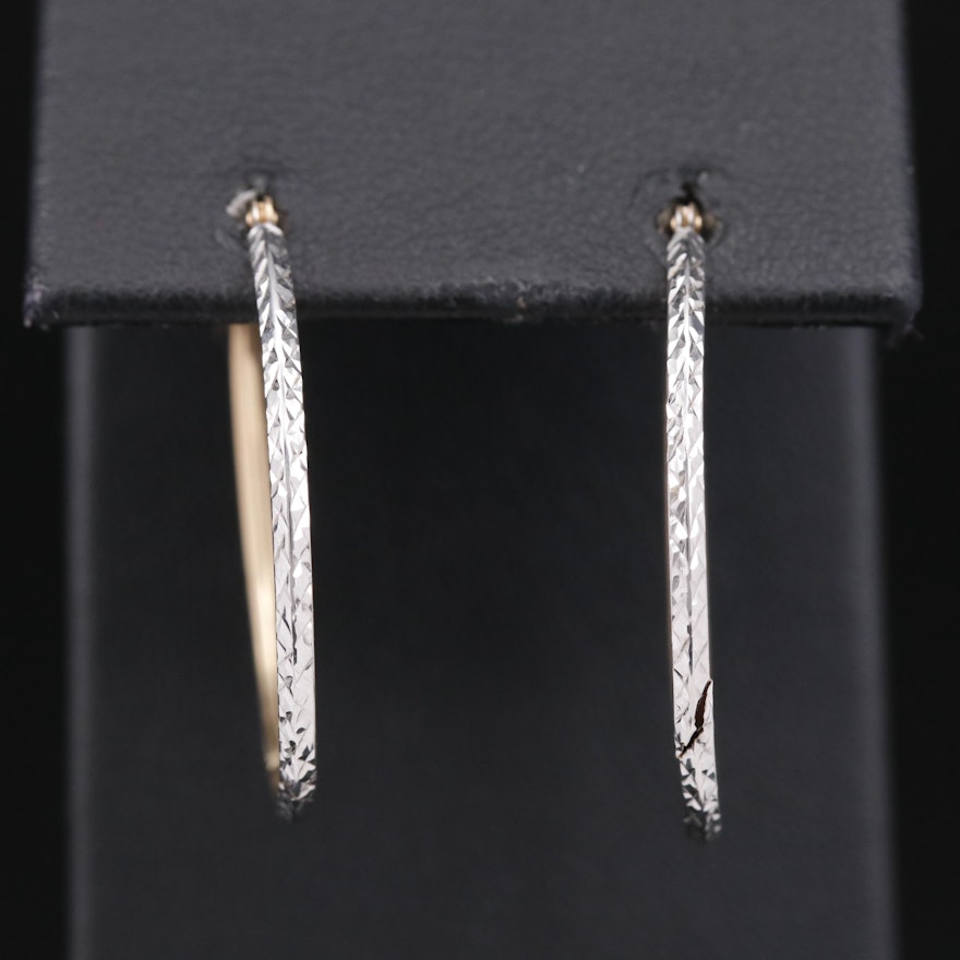 14K Diamond Cut Hoop Earrings