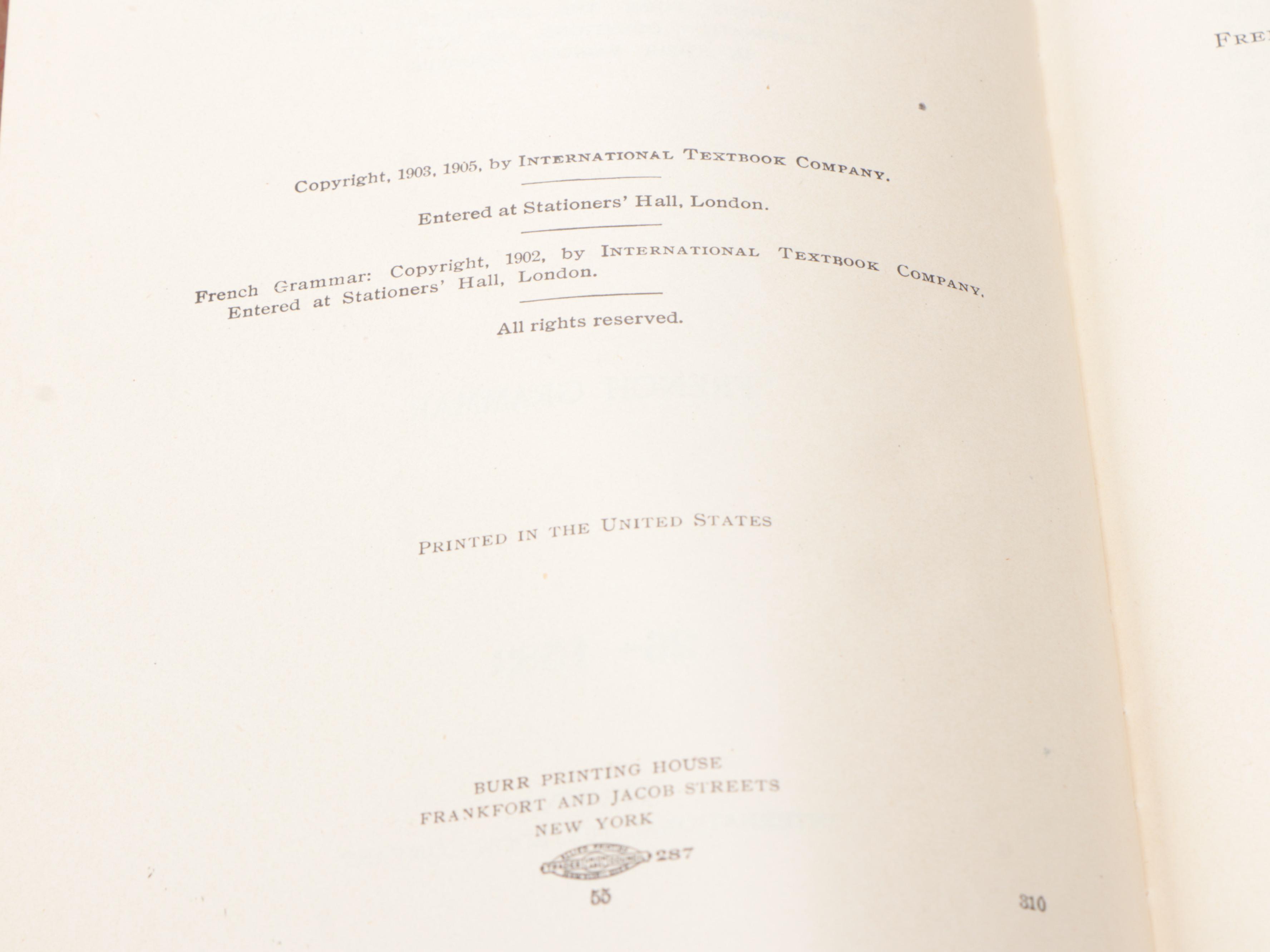 I.C.S. Reference Library French Grammar and Education Books, 1905