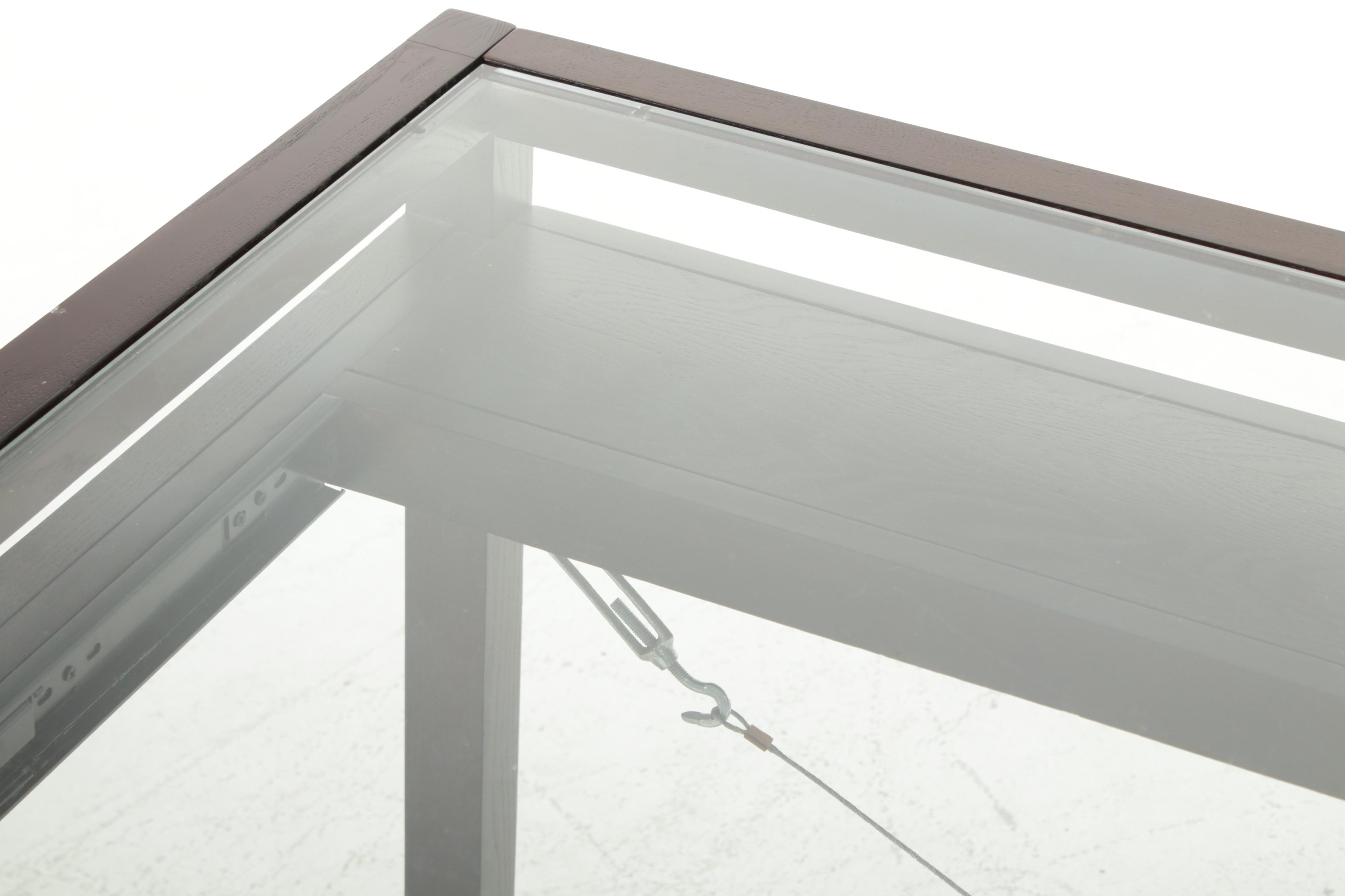 Modernist Style Glass Top Computer Desk with Pull-Out Keyboard & Organizer Shelf