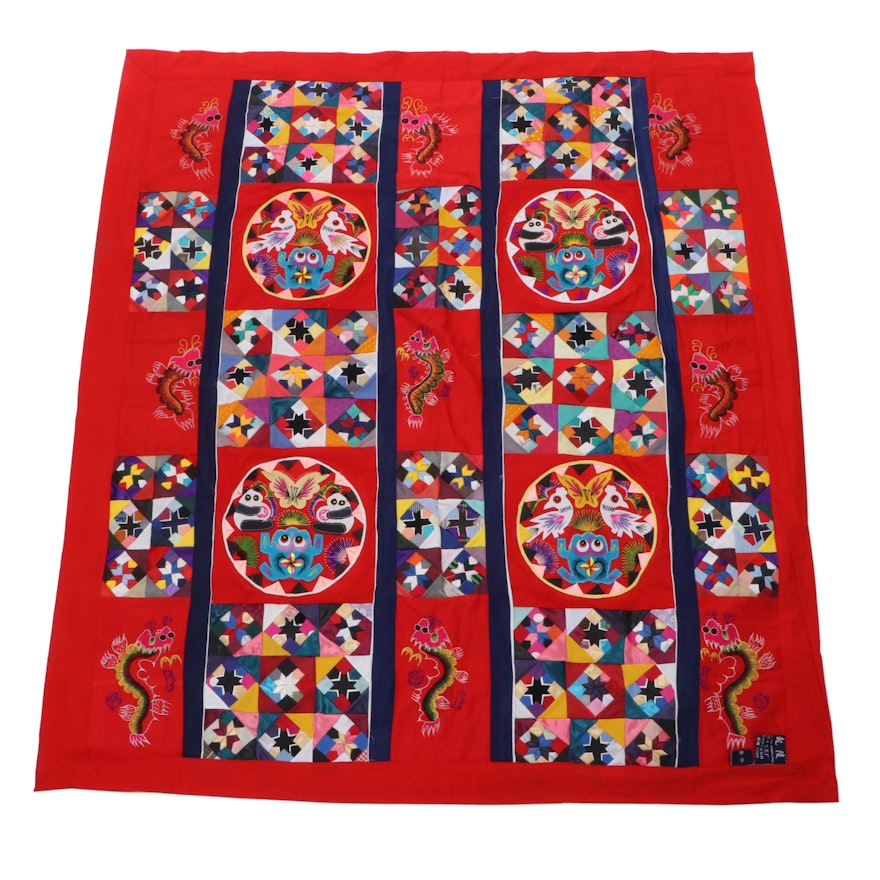 Chinese Embroidered Folk Art Quilt