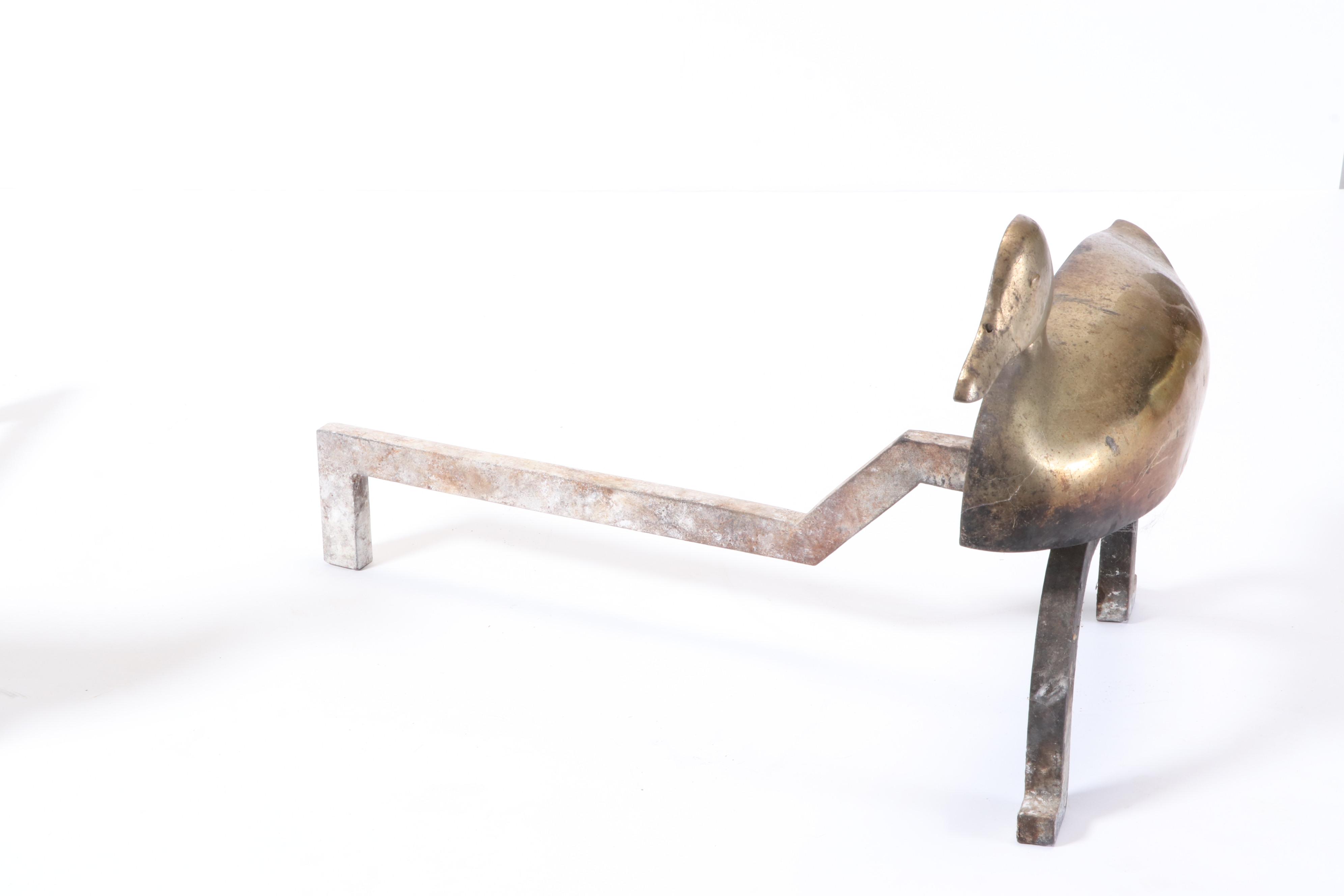 Brass Duck Fireplace Andirons, Mid to Late 20th Century