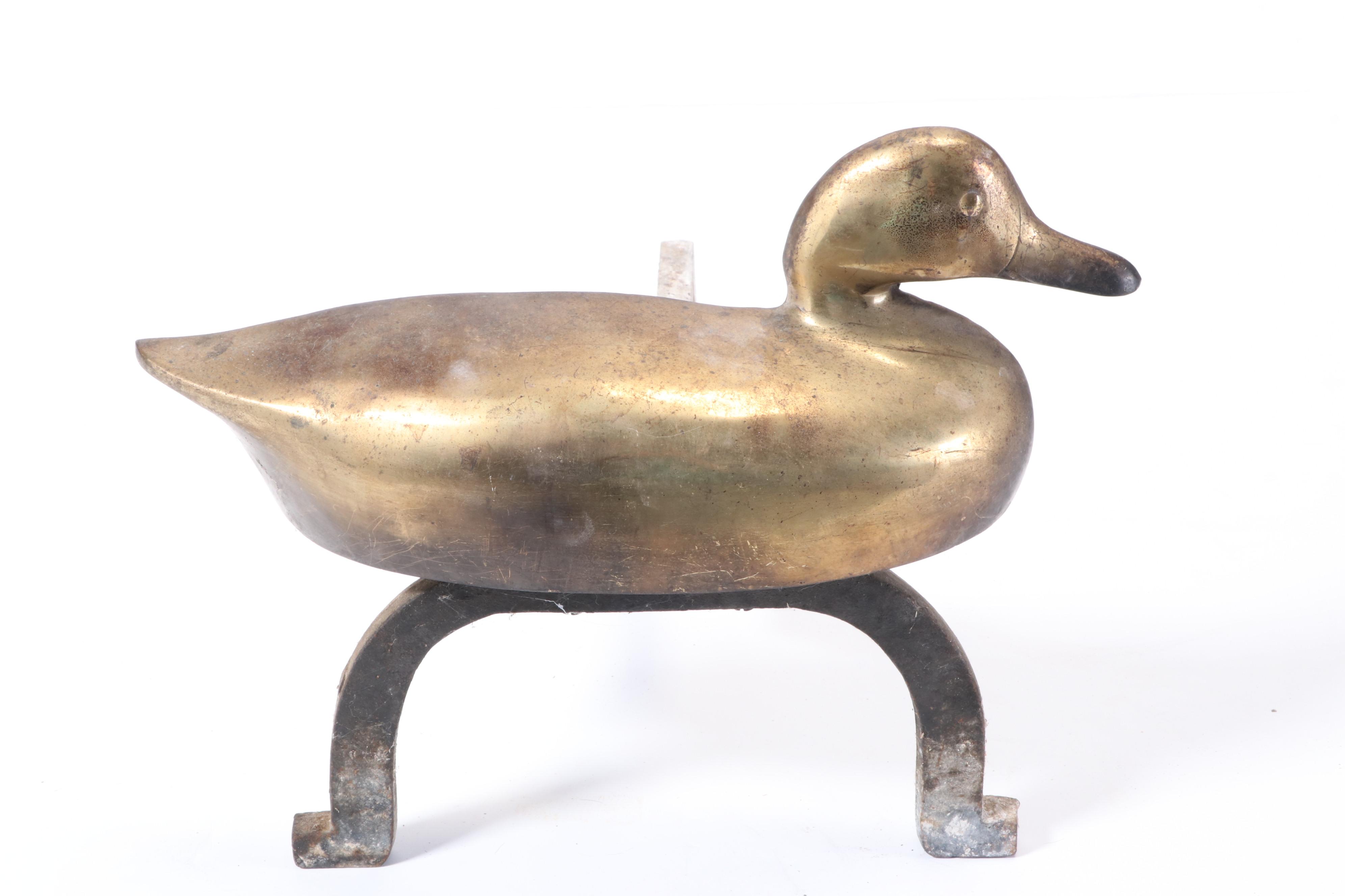 Brass Duck Fireplace Andirons, Mid to Late 20th Century