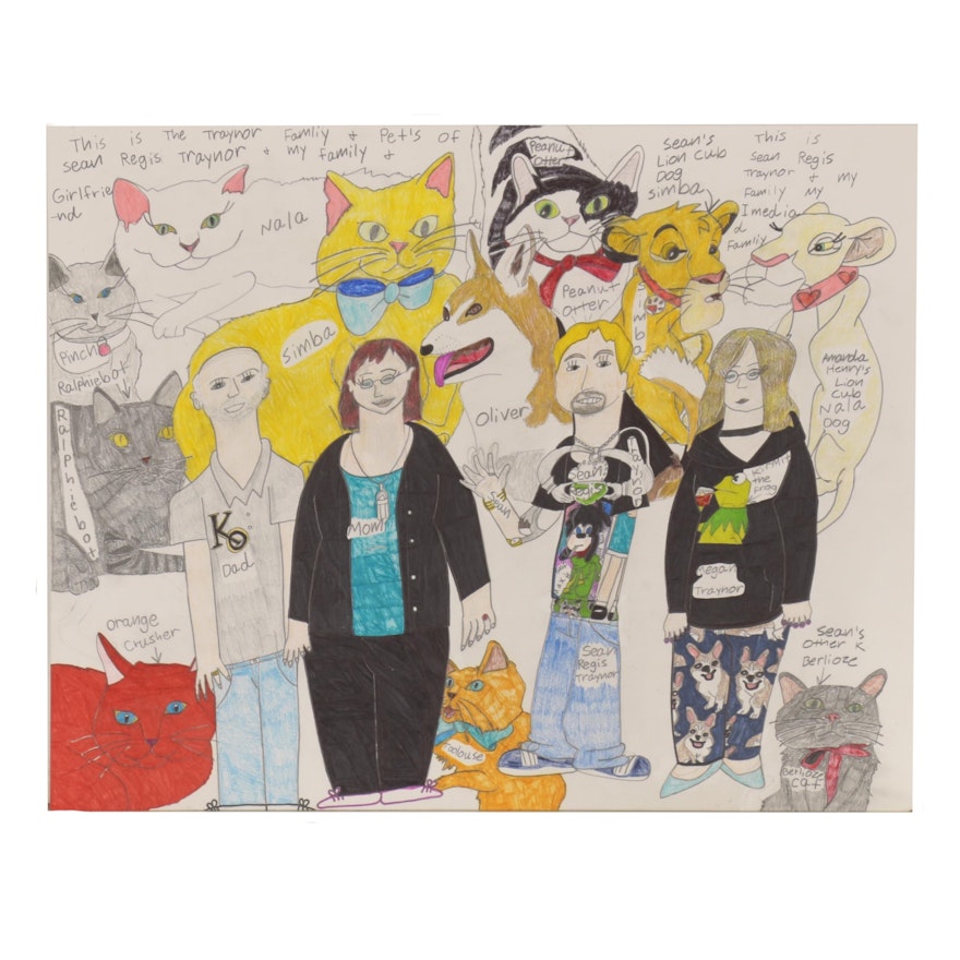 Sean Regis Traynor Mixed Media Drawing Montage of Pets and Family