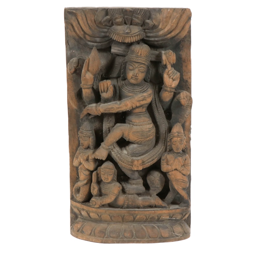 Wood Wall Carving of Hindu Goddess, 20th Century