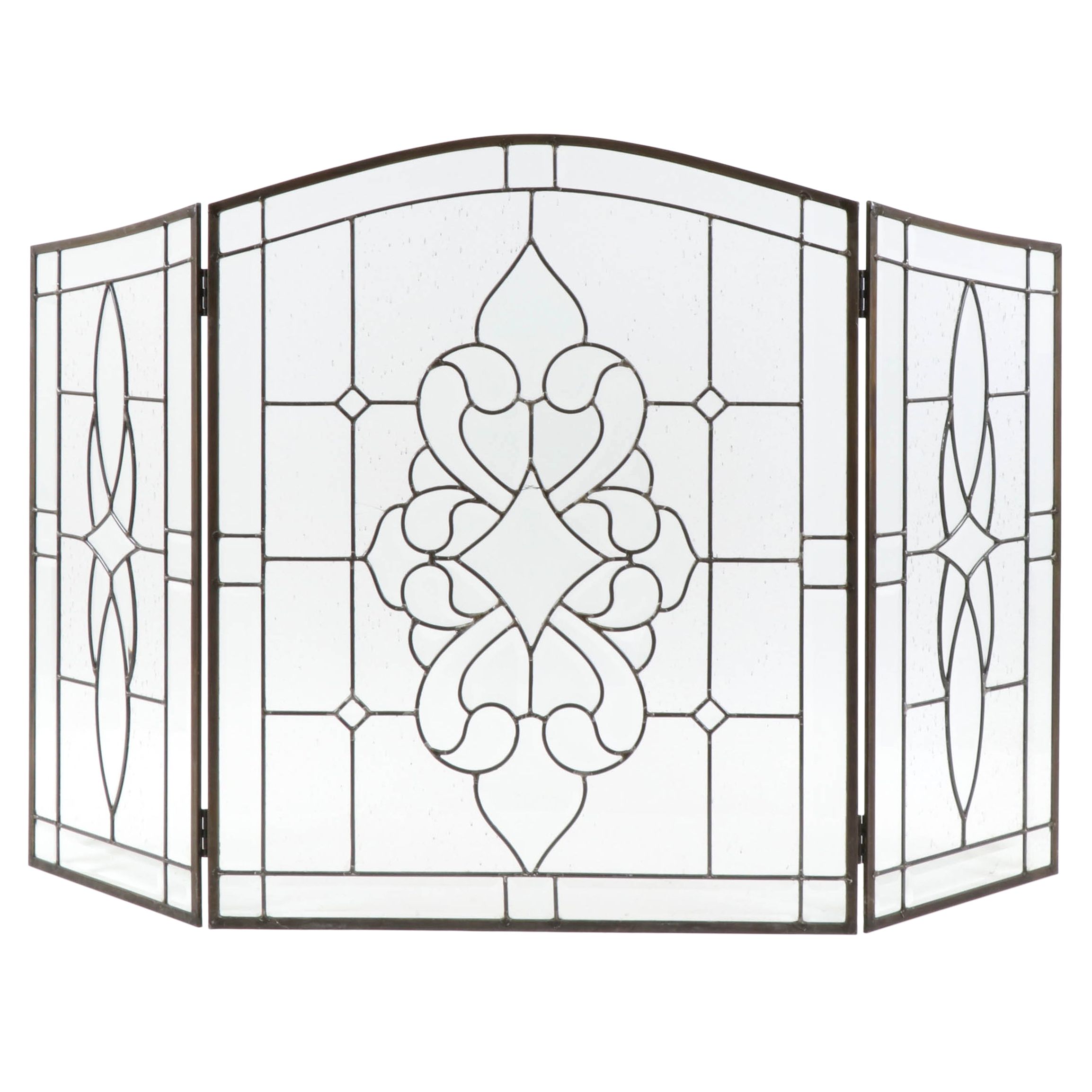 Leaded Beveled-Glass Folding Fireplace Screen