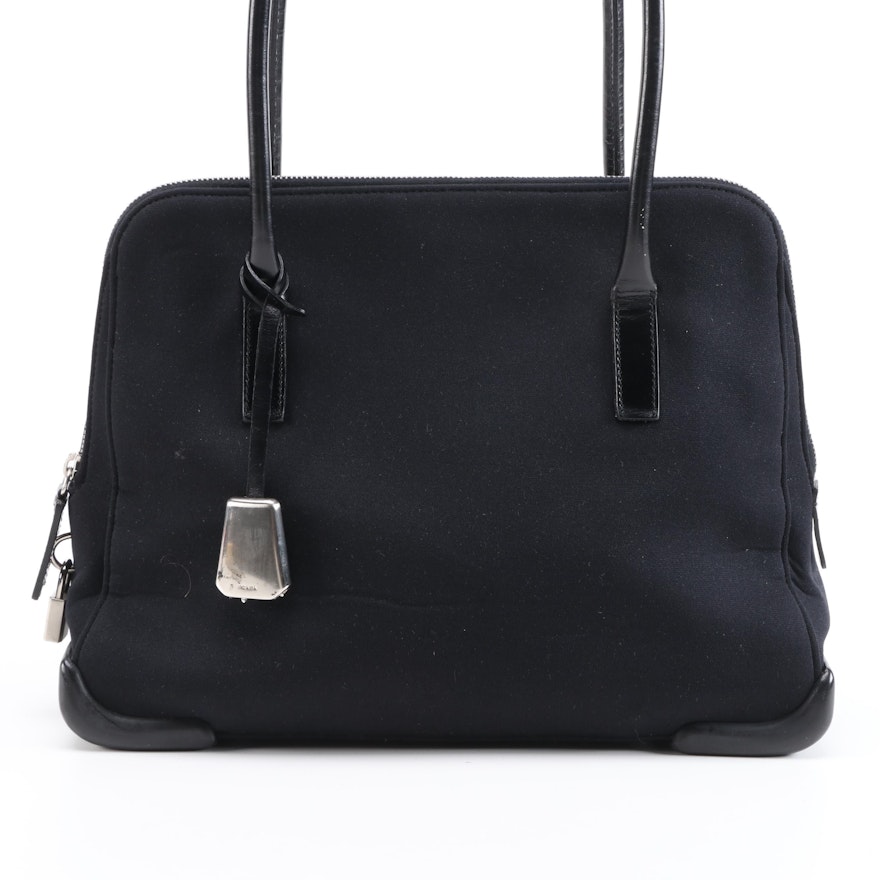 Prada Black Textile and Leather Shoulder Bag