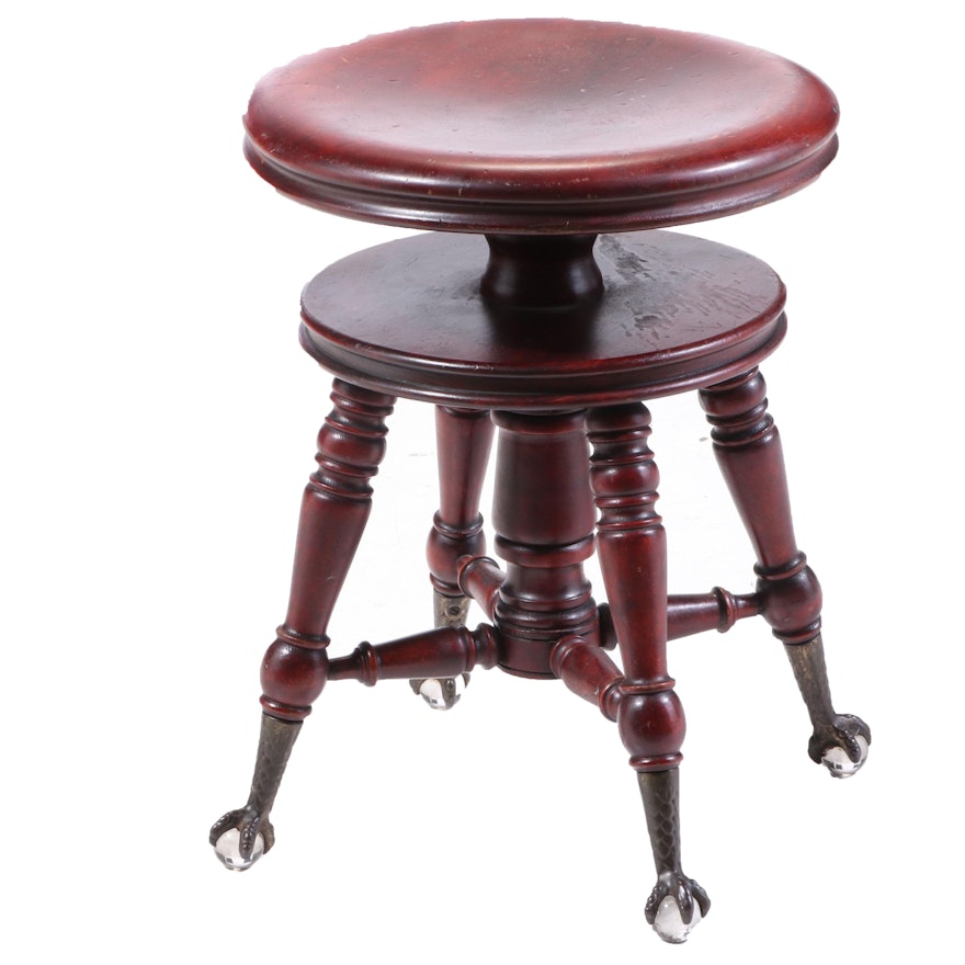 George W. Archer Victorian Mahogany-Stained Adjustable Piano Stool, pat. 1873