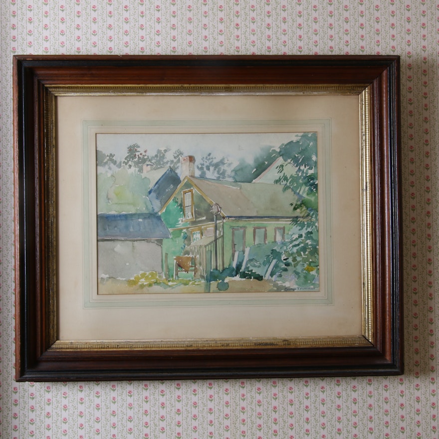 Watercolor Painting of Farm House, Mid to Late 20th Century