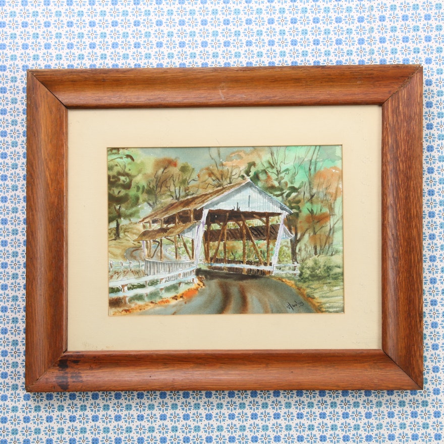 Watercolor Painting of Covered Bridge