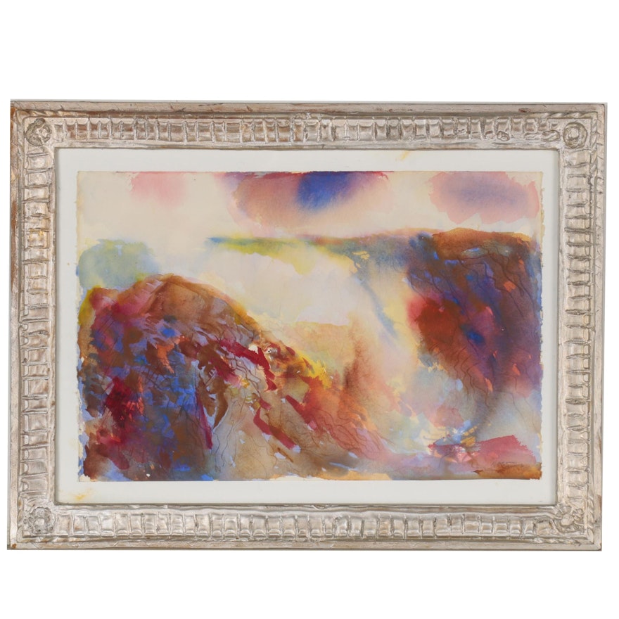 Reginald Grooms Watercolor Painting "Sunset and Evening Mist in the Mountains"