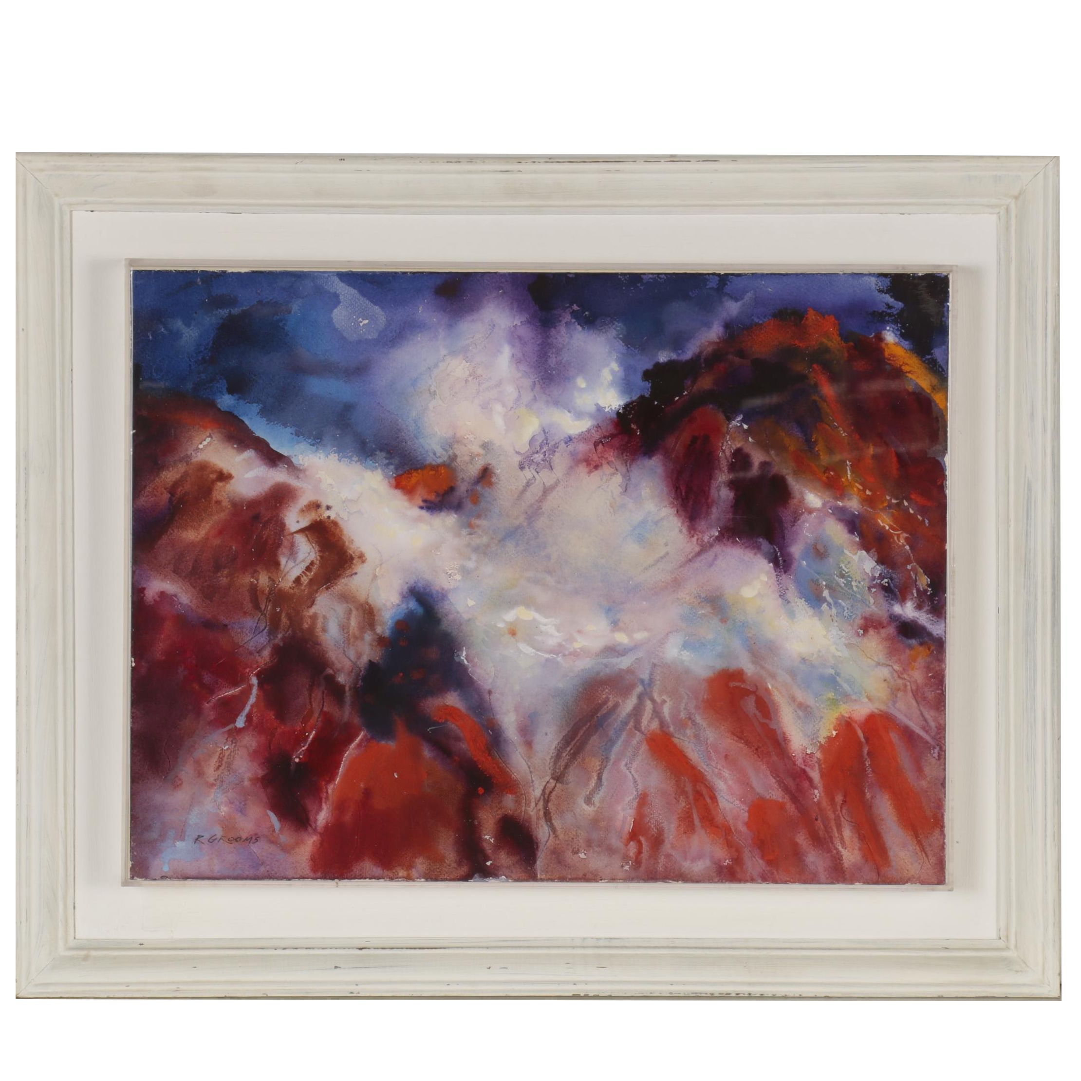 Reginald Grooms Abstract Gouache and Watercolor Painting "Brooding Light, Surf"